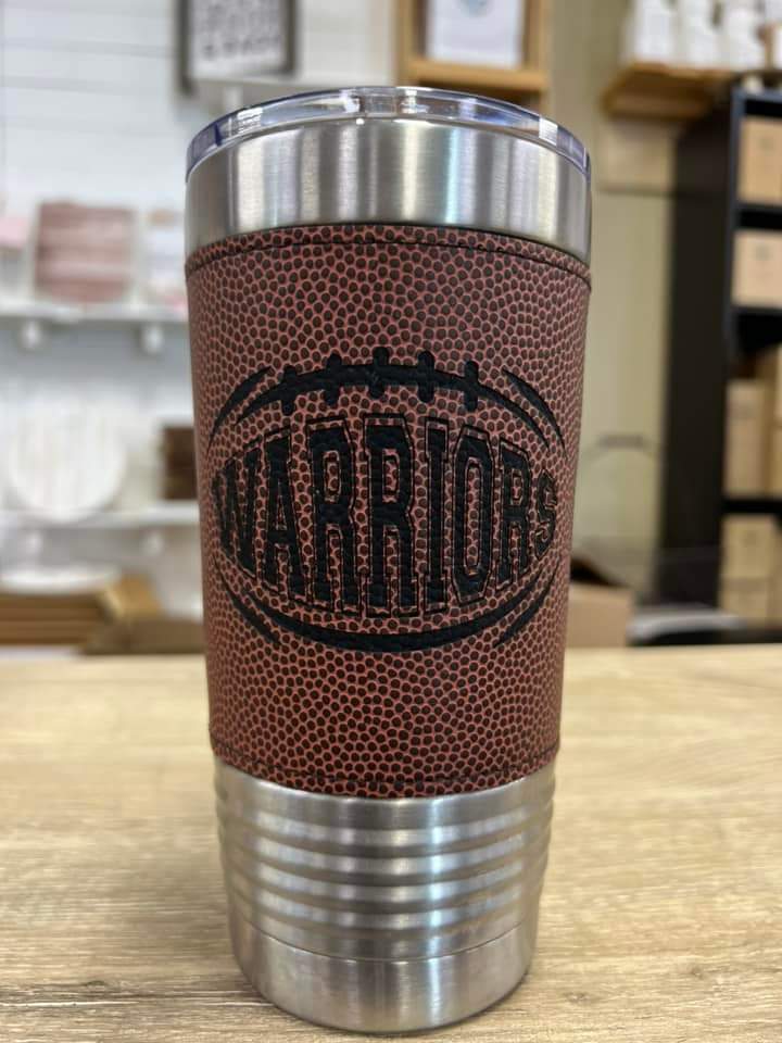 Customizable Leatherette 20 oz Laser Engraved Football Tumbler