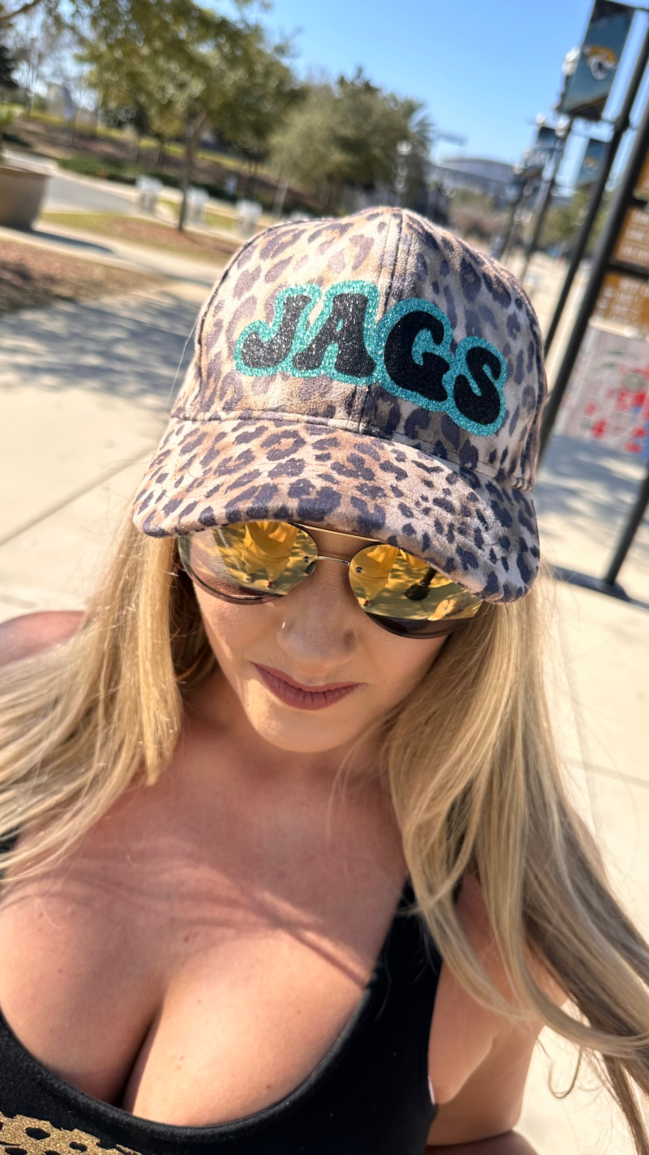 Jags Leopard Print Women's High Ponytail Glitter Hat
