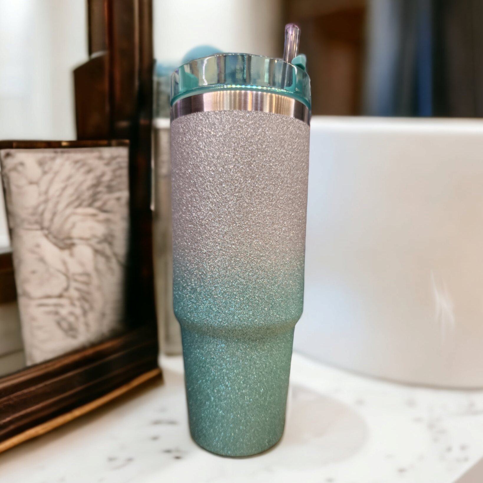 Ombre Glitter Tumbler with Straw