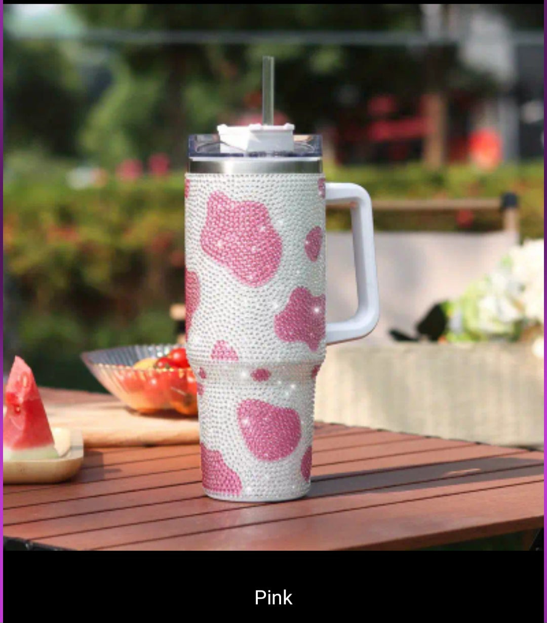 Sparkling Cow Print Rhinestone Studded 40 oz. Tumbler