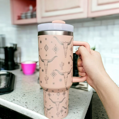 Western Cow Skull 40 Ounce Laser Engraved Tumbler