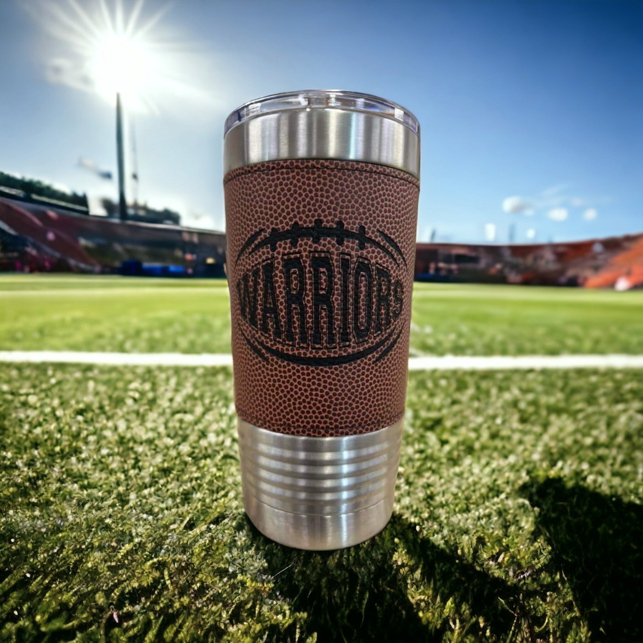 Customizable Leatherette 20 oz Laser Engraved Football Tumbler