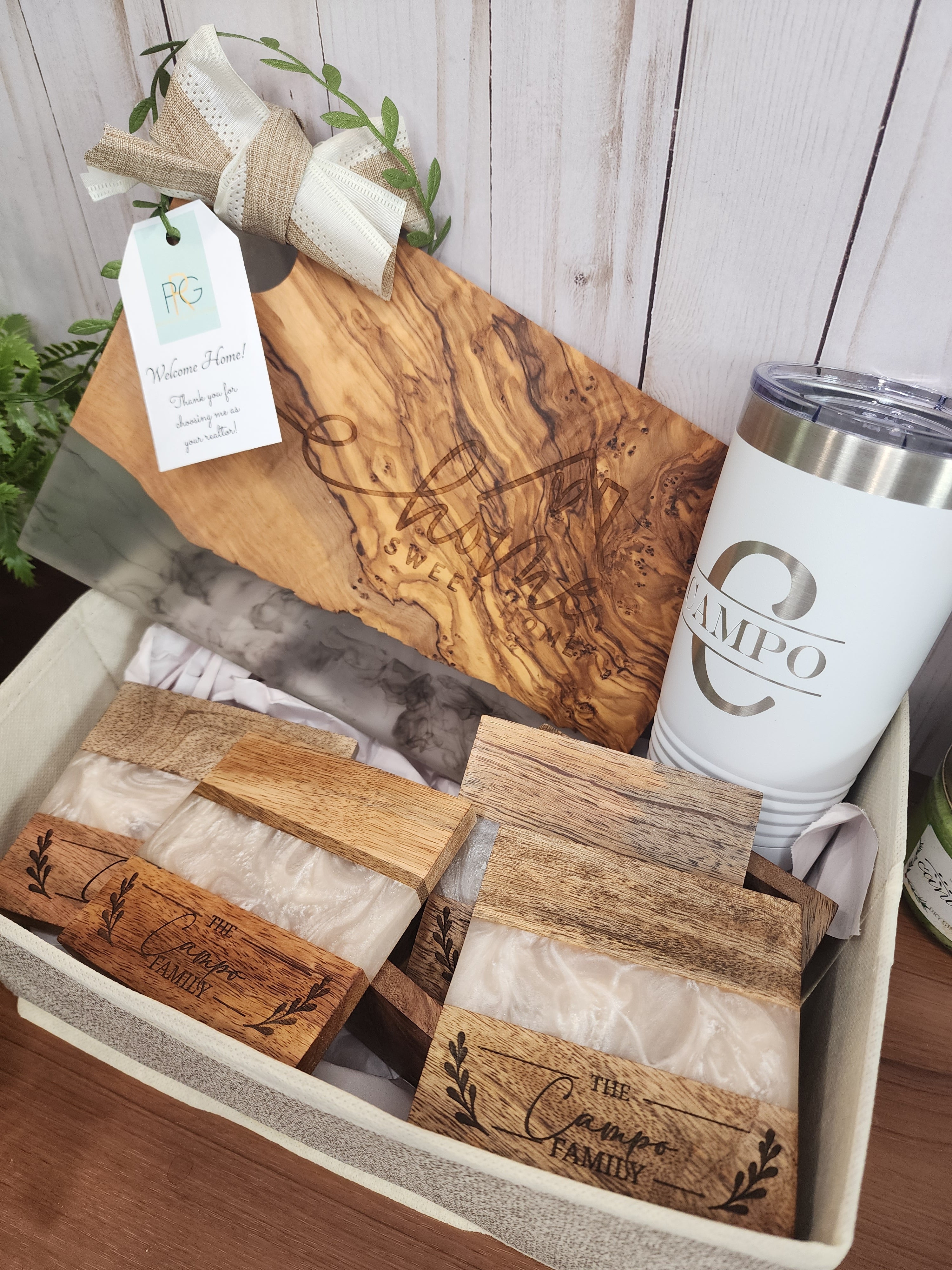Custom Closing Gift Set- Olive Wood & White Resin