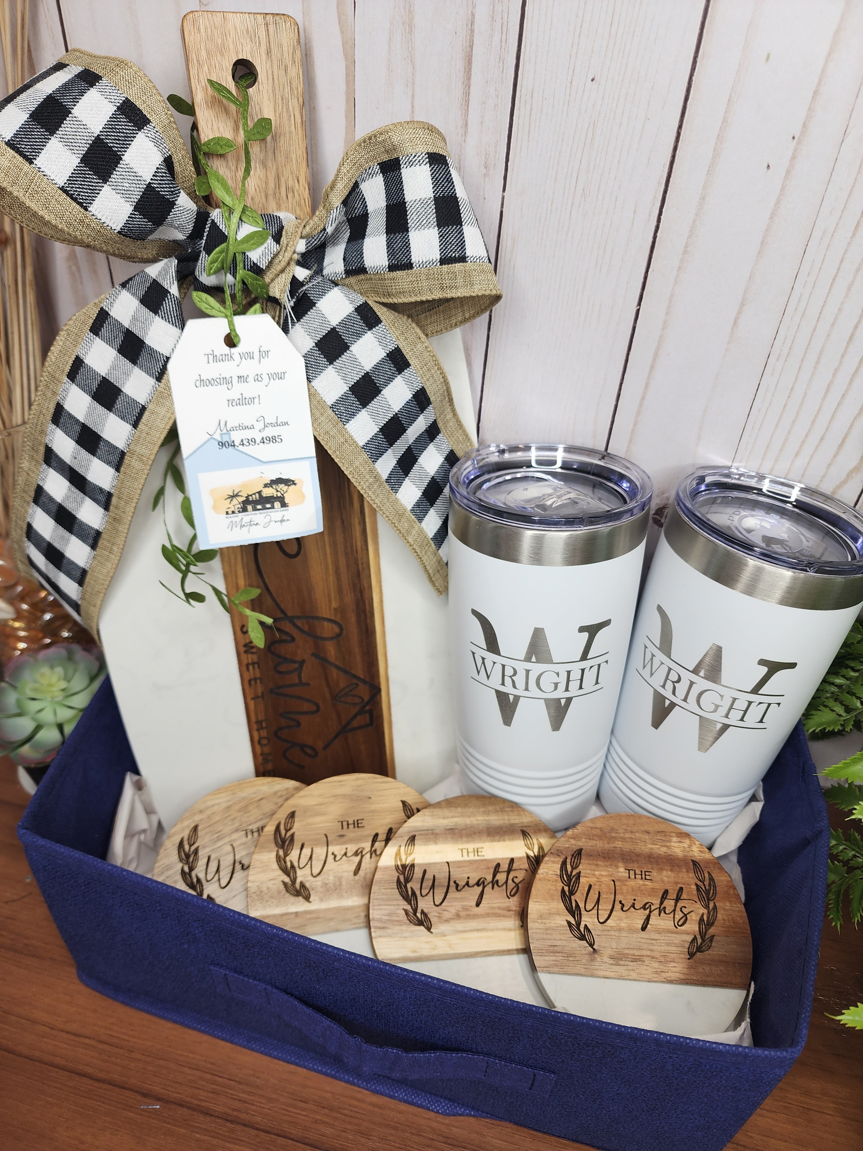 Custom Closing Gift Set- Acopa Marble and Acacia Wood