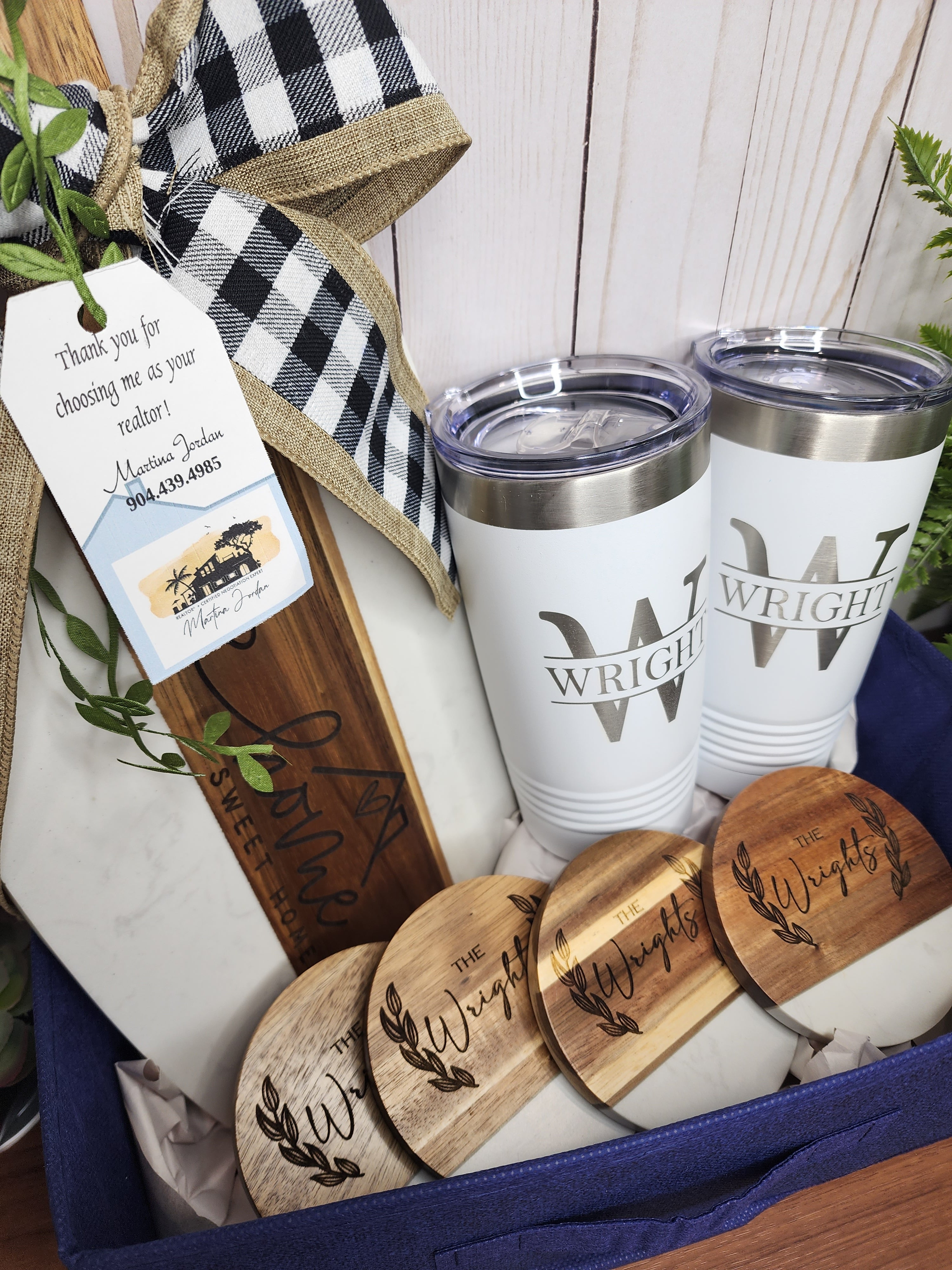 Custom Closing Gift Set- Acopa Marble and Acacia Wood