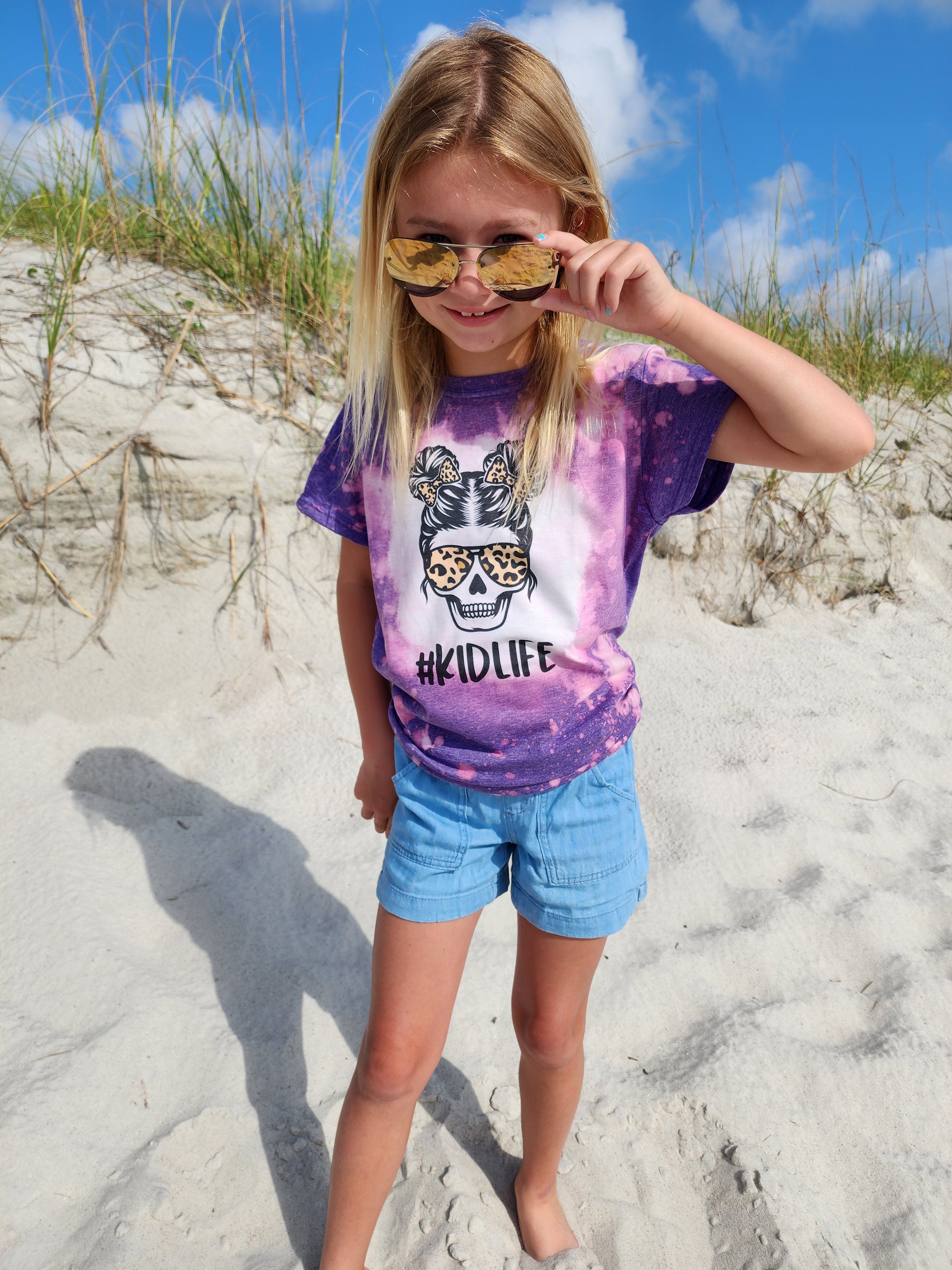 Mom Life and Kid Life Bleached Skull Tee
