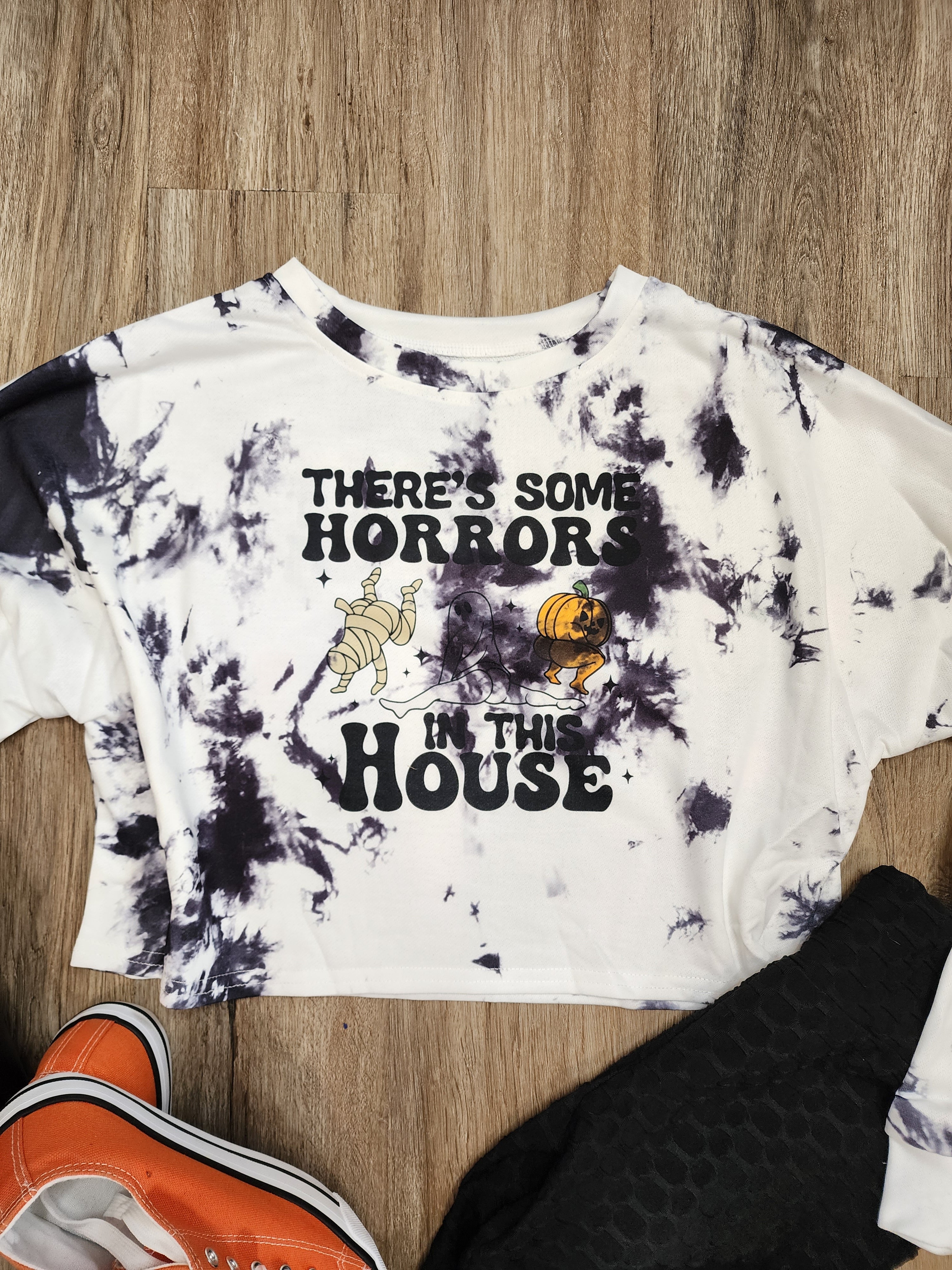 There's Some Horrors in This House Tie Dye Cropped Sweatshirt