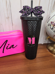 Customizable 24 oz Studded Tumbler with Straw Bow
