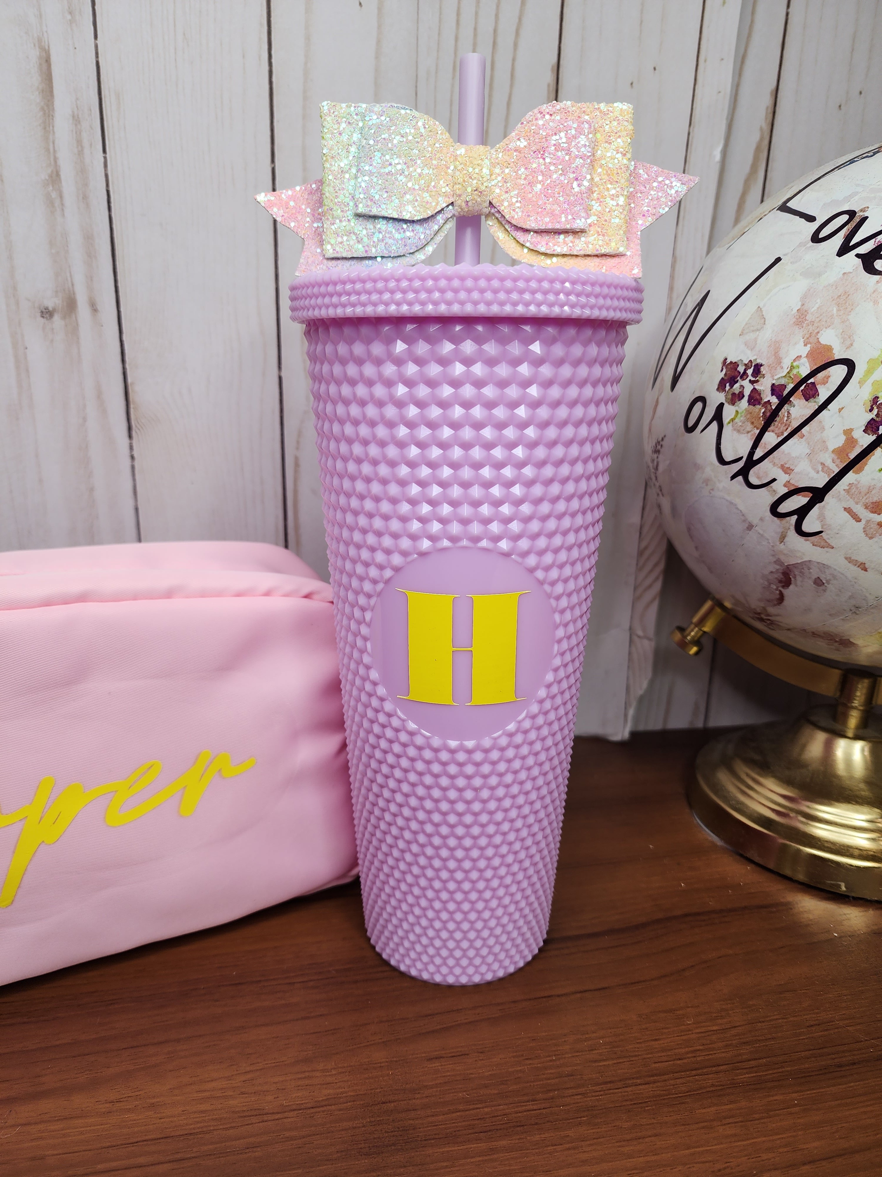 Customizable 24 oz Studded Tumbler with Straw Bow