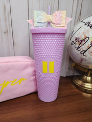 Customizable 24 oz Studded Tumbler with Straw Bow