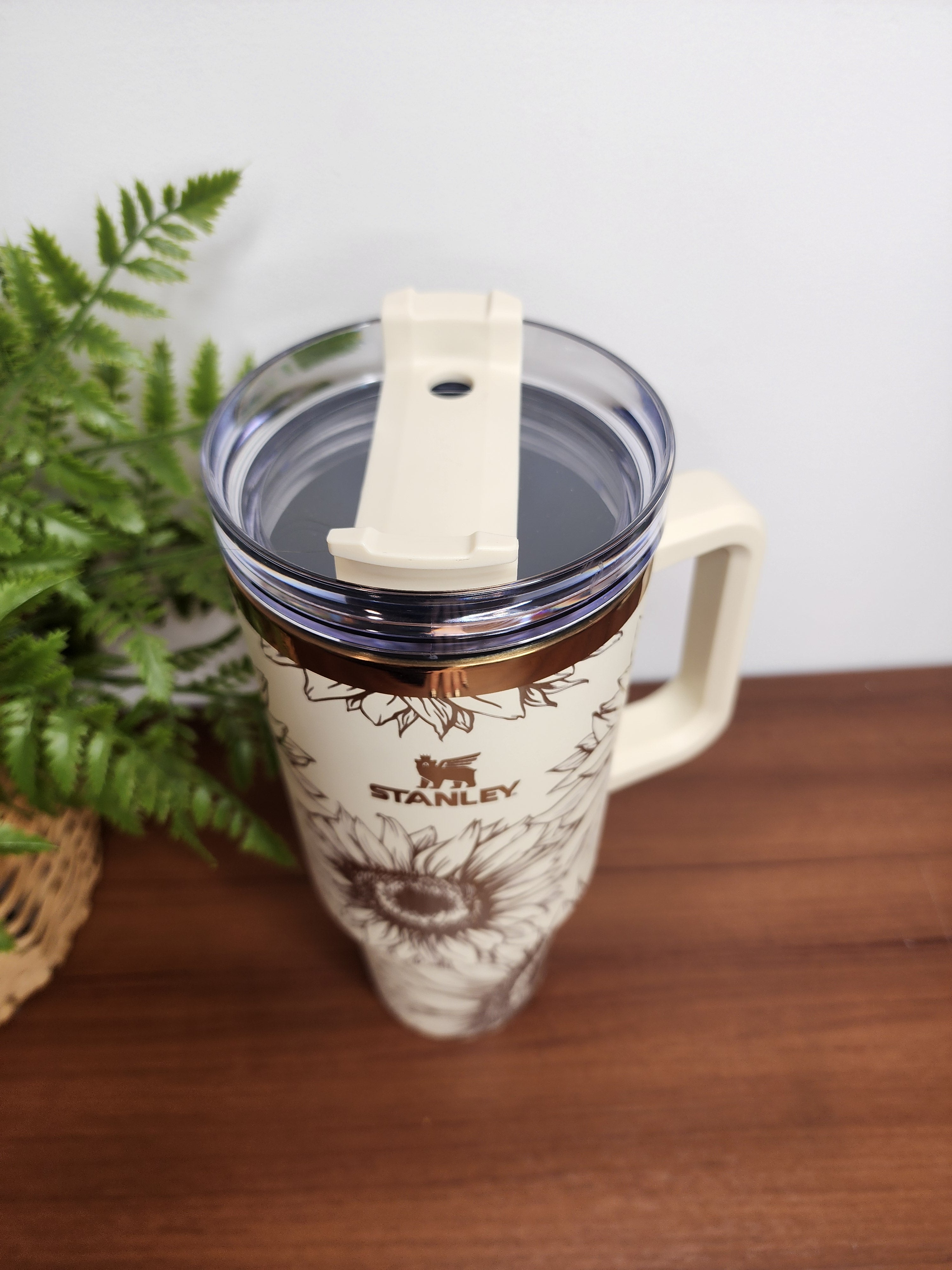 40 oz Sunflower Cream and Copper Laser Engraved Travel Tumblers with Handle