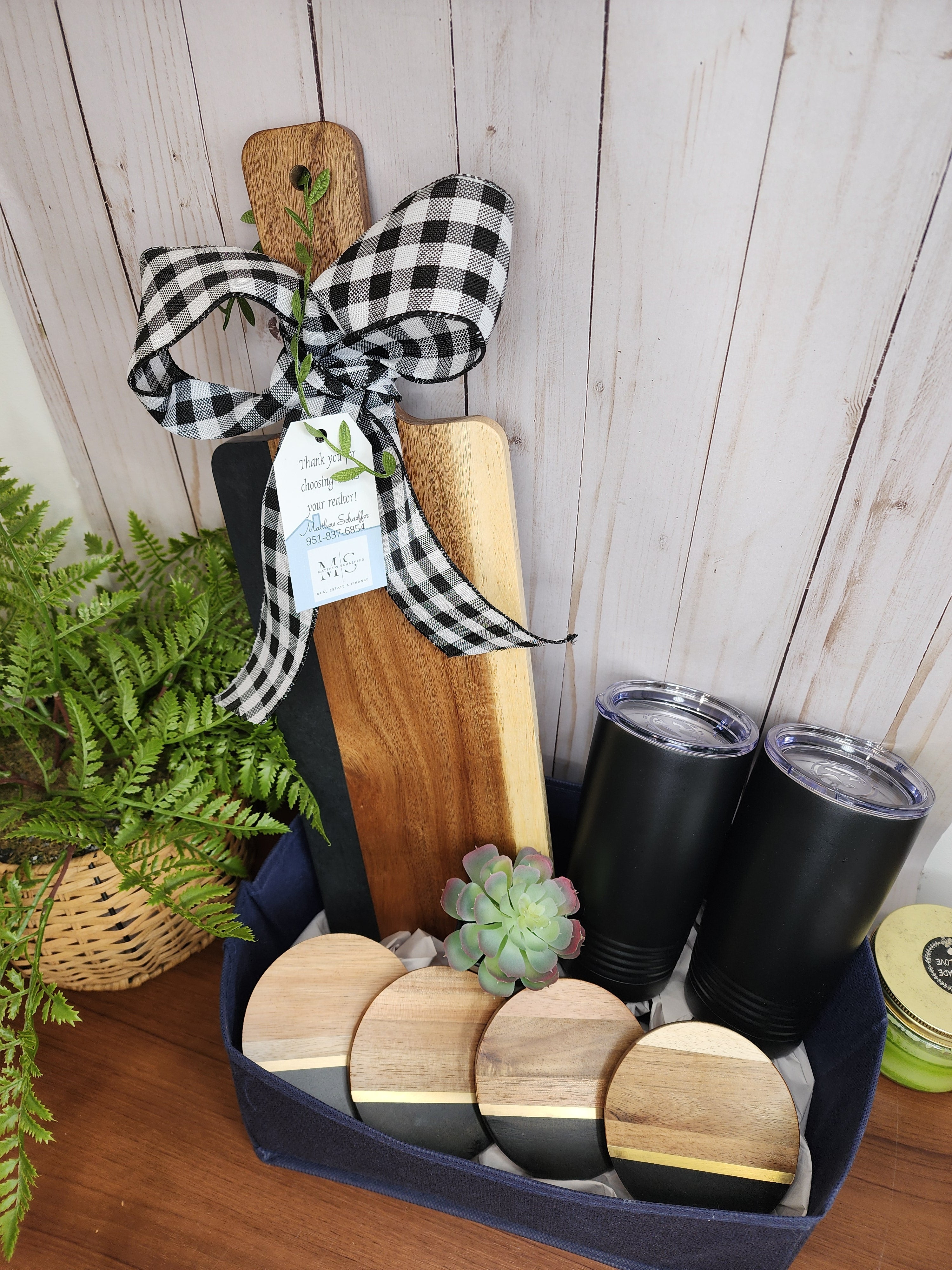 Custom Closing Gift Set- Black Acopa Marble and Acacia Wood
