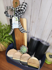 Custom Closing Gift Set- Black Acopa Marble and Acacia Wood
