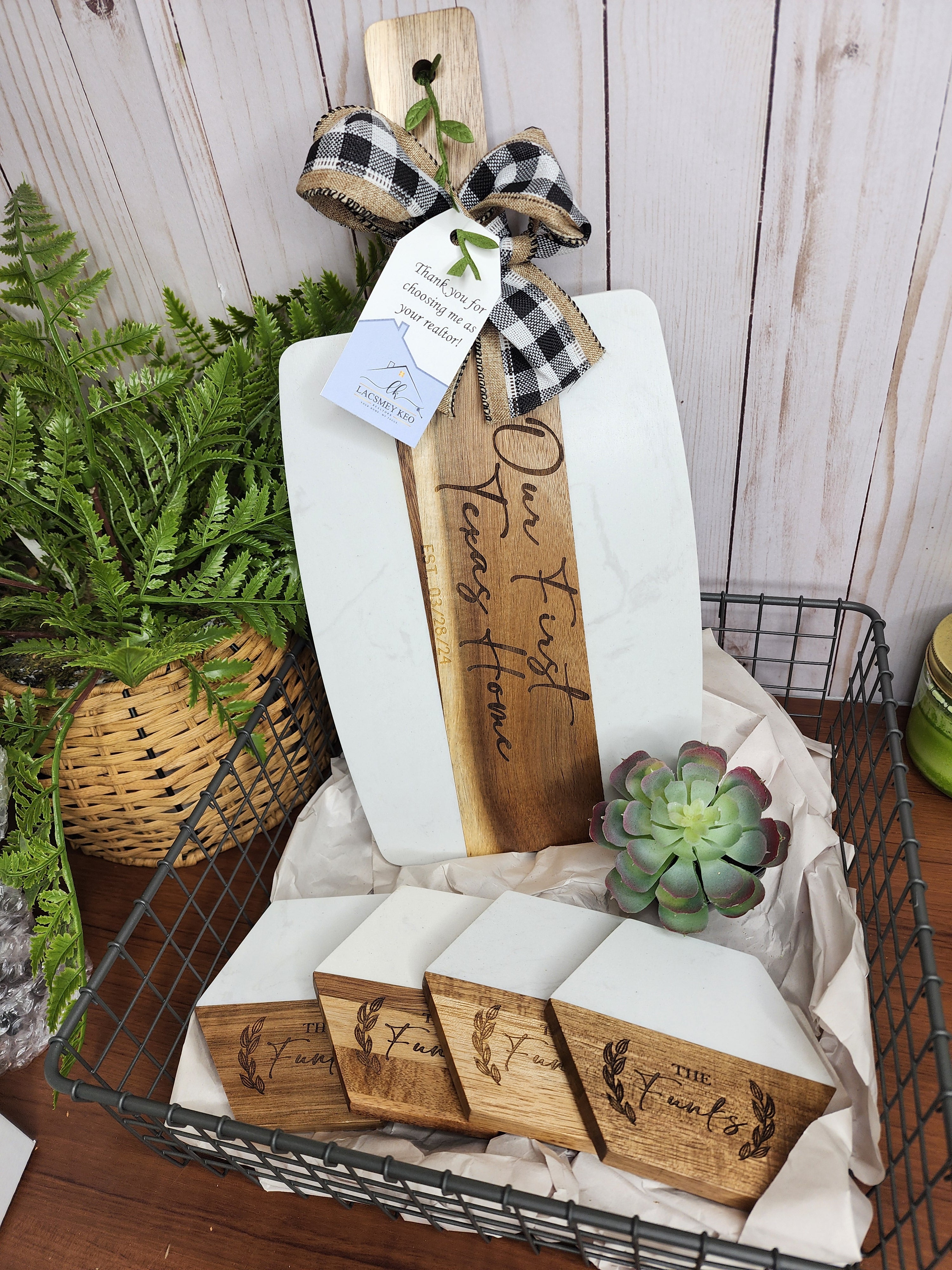 Custom Closing Gift Set- Acopa Marble and Acacia Wood
