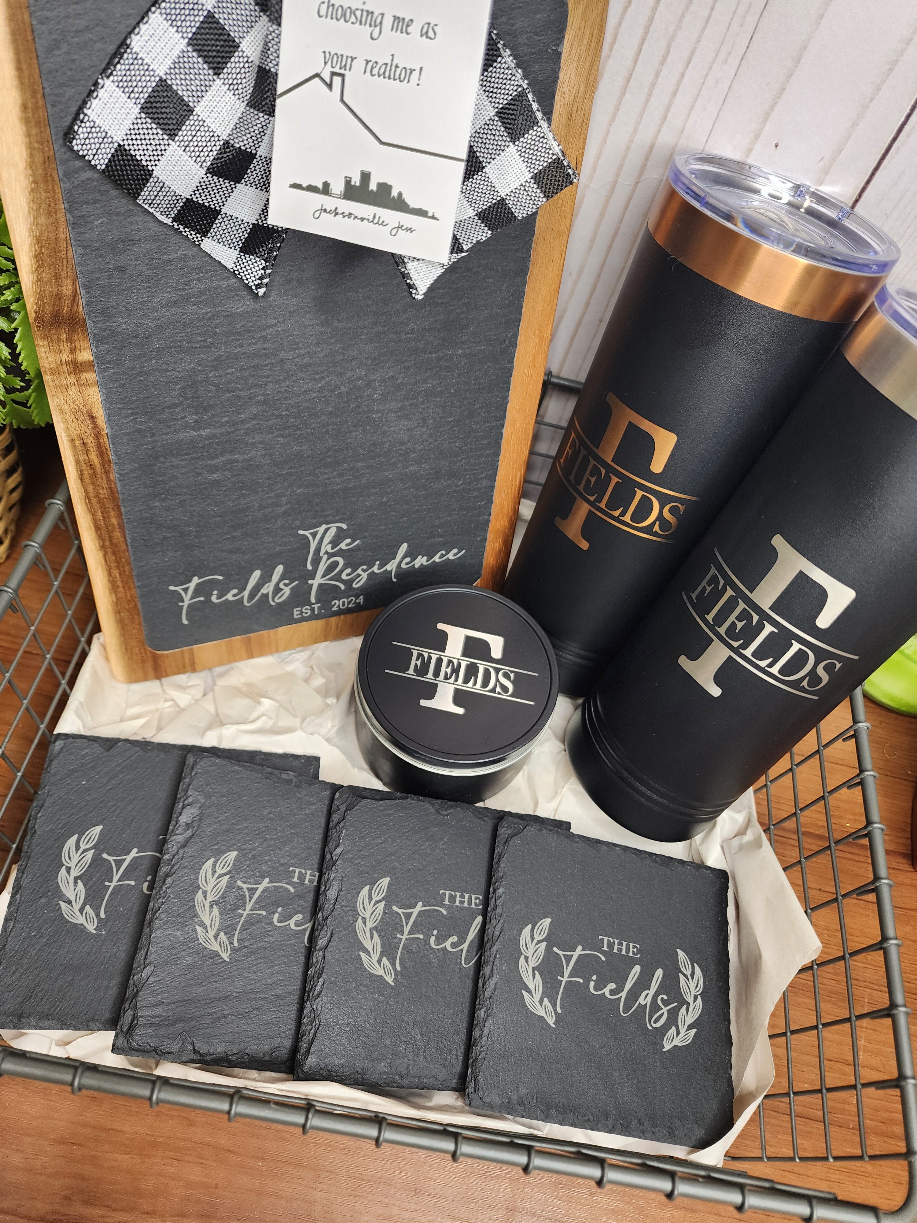 Custom Closing Gift Set- Acacia Wood & Slate
