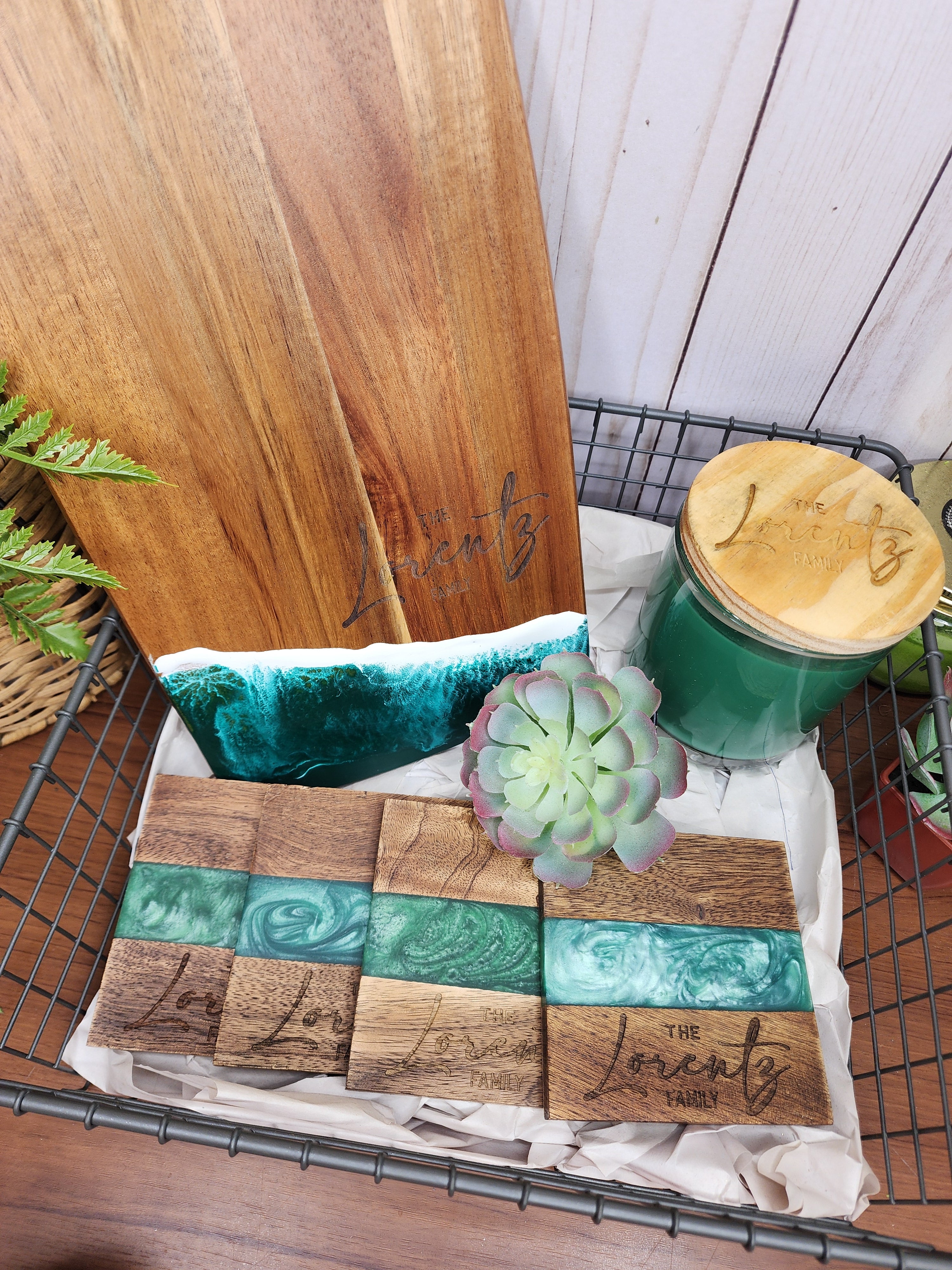 Beach Themed Custom Closing Gift Set - Acacia Wood and Resin