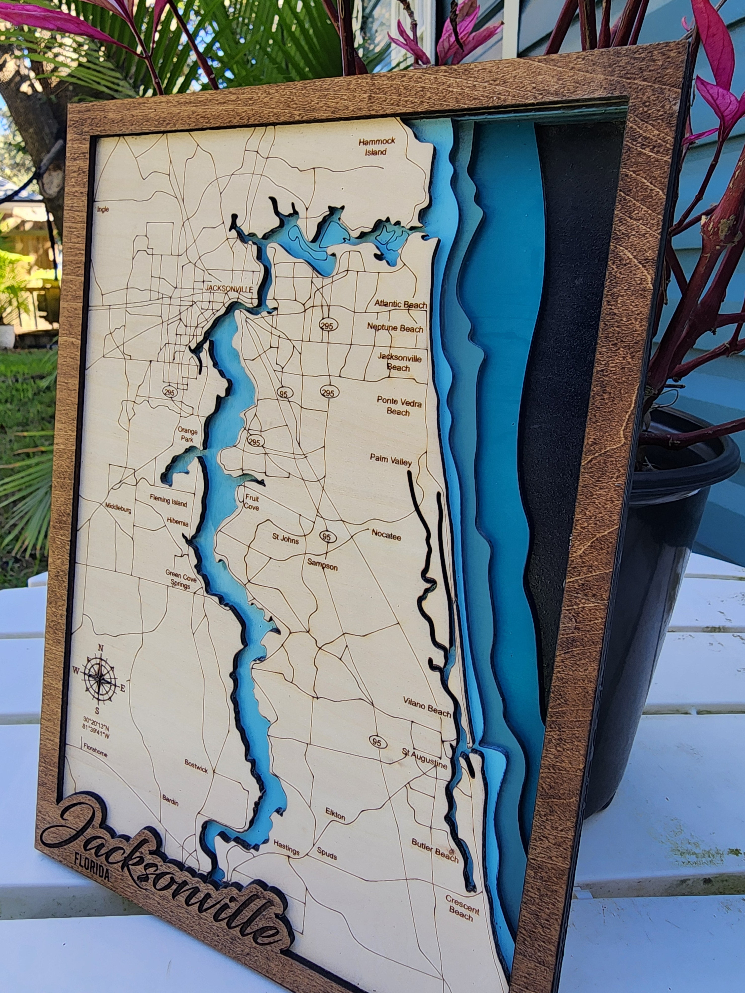 Jacksonville St Johns River Layered 3D Wood Map