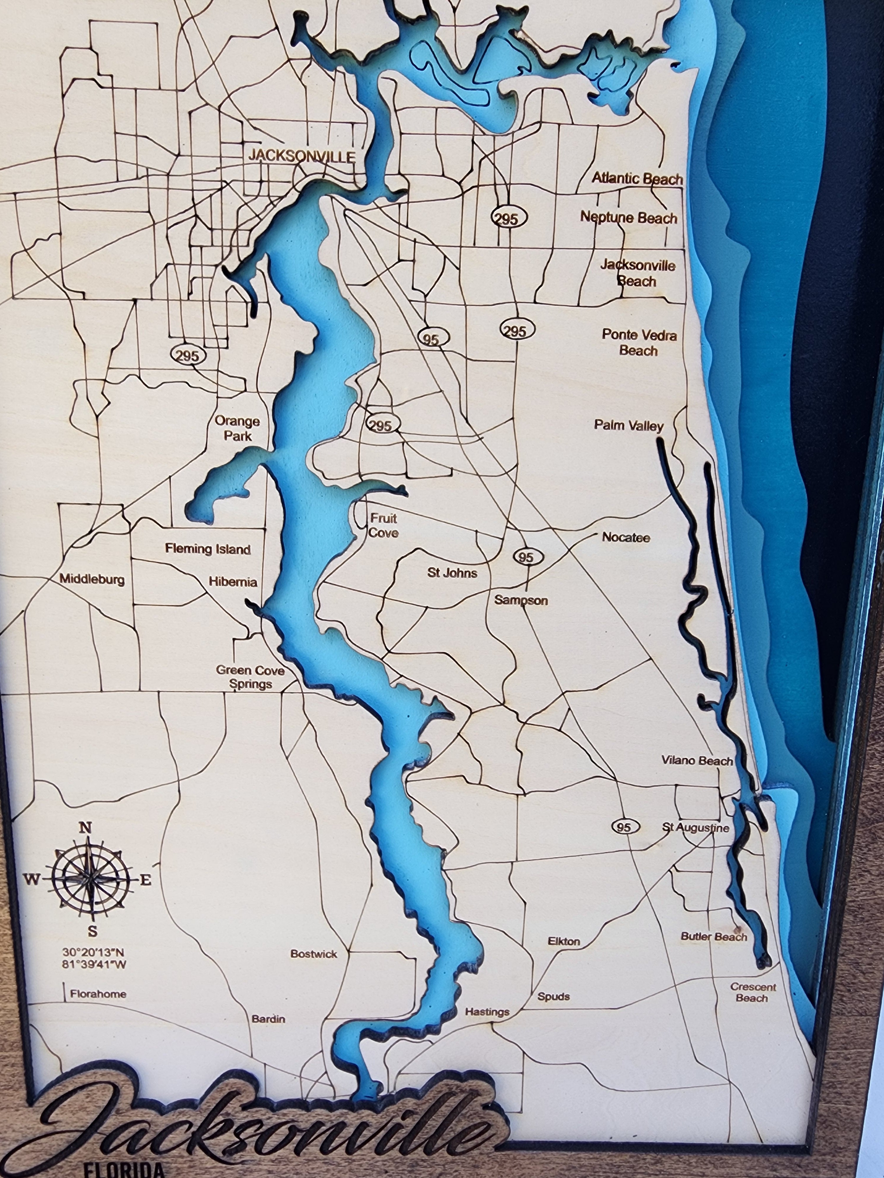 Jacksonville St Johns River Layered 3D Wood Map