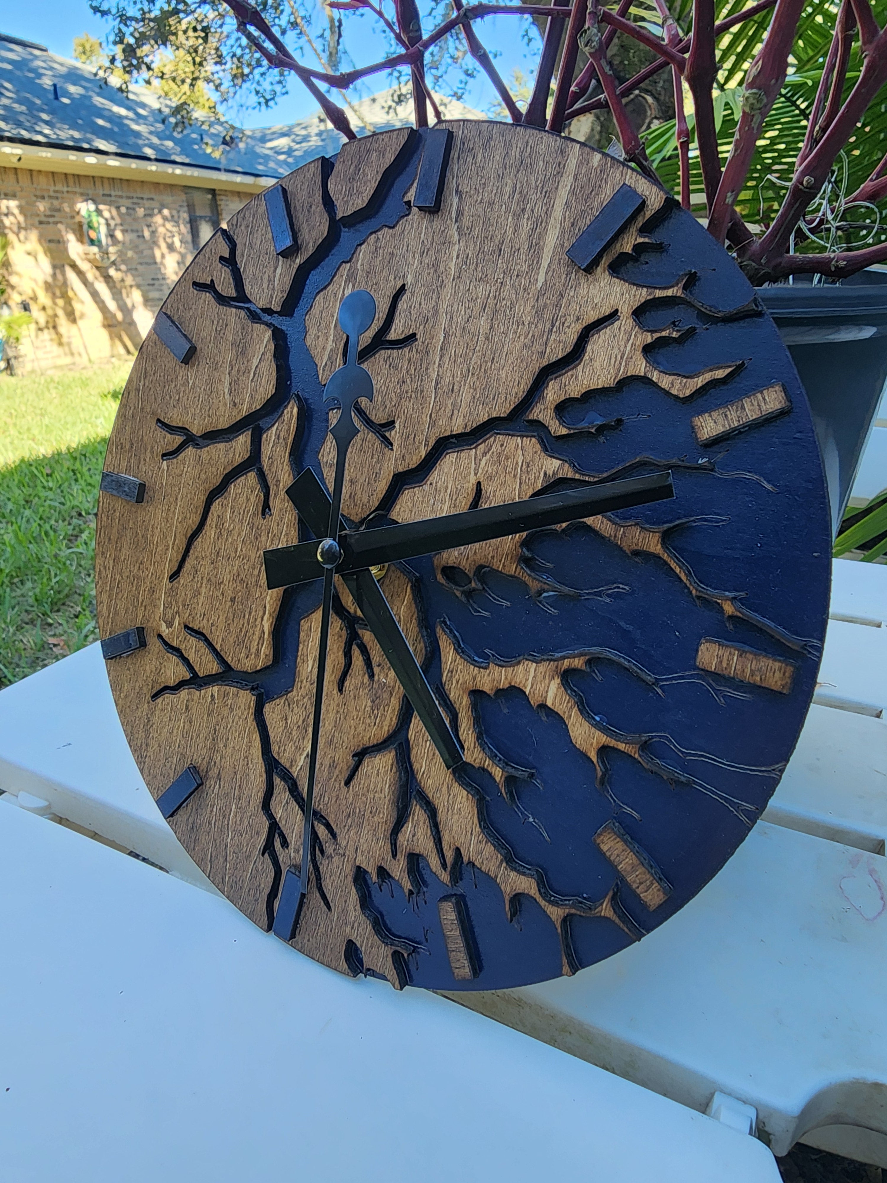Blue Olive Wood River Clock