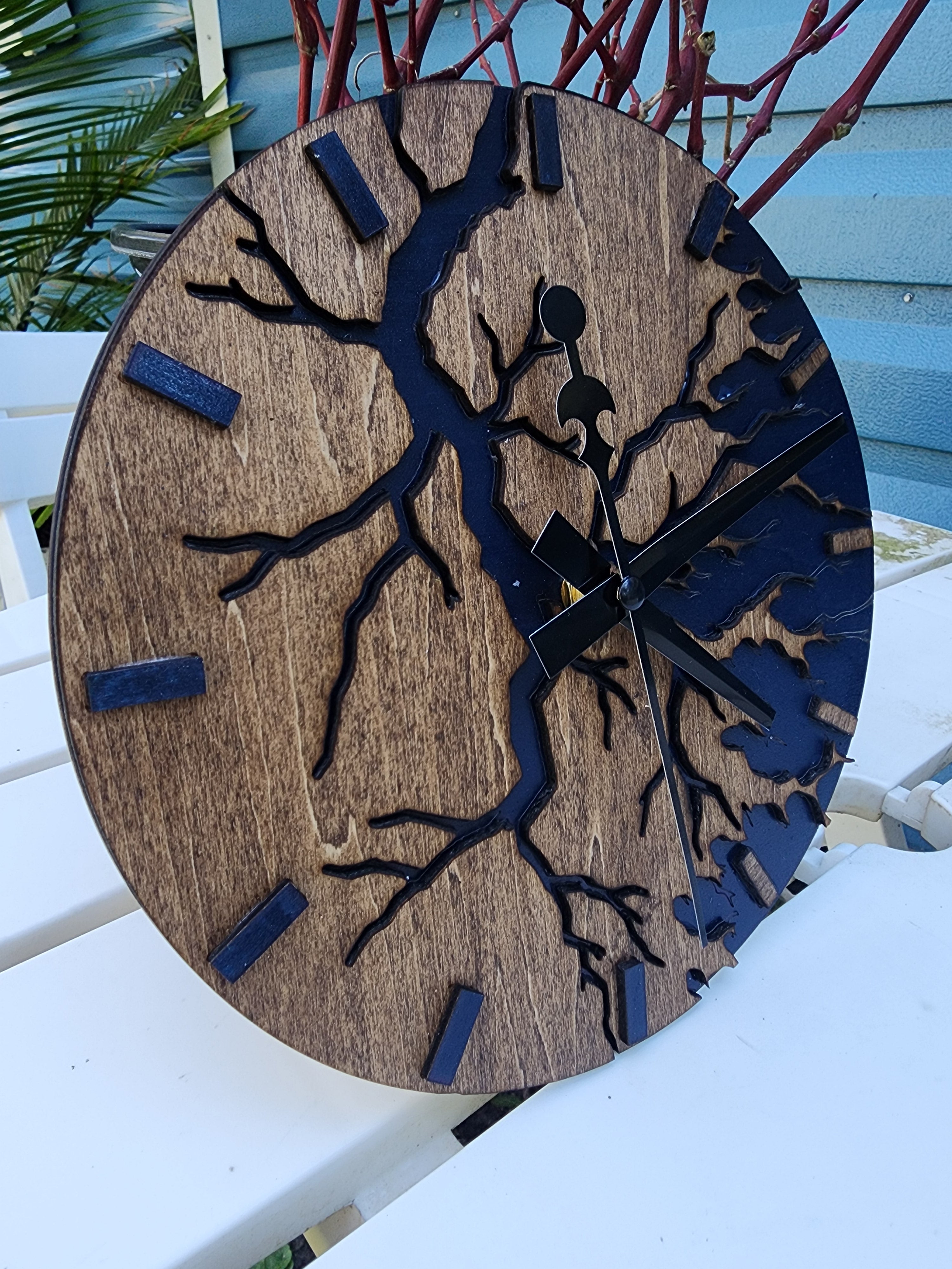 Blue Olive Wood River Clock