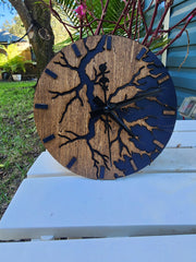 Blue Olive Wood River Clock