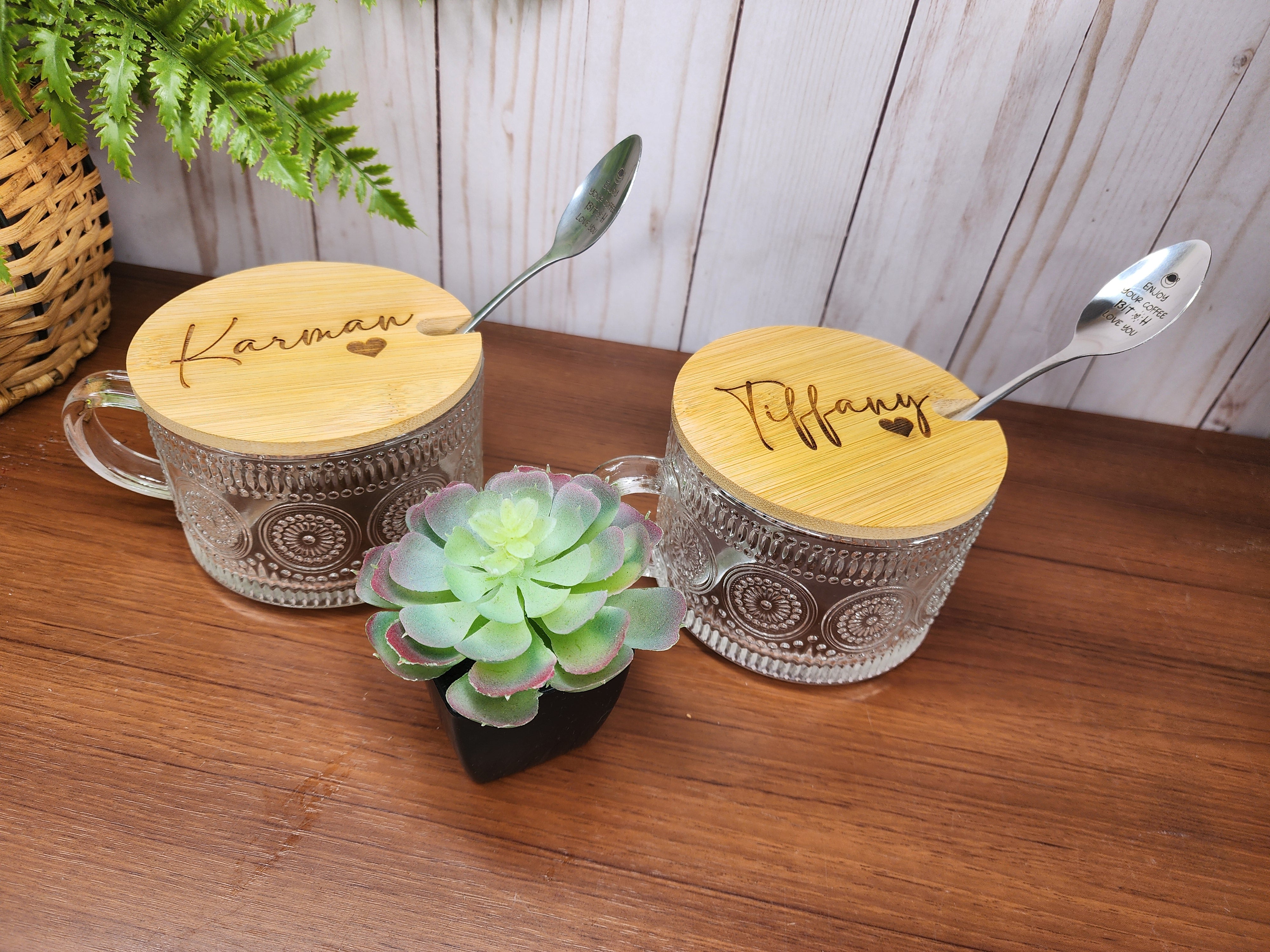 Vintage Laser Engraved Coffee Mug & Spoon