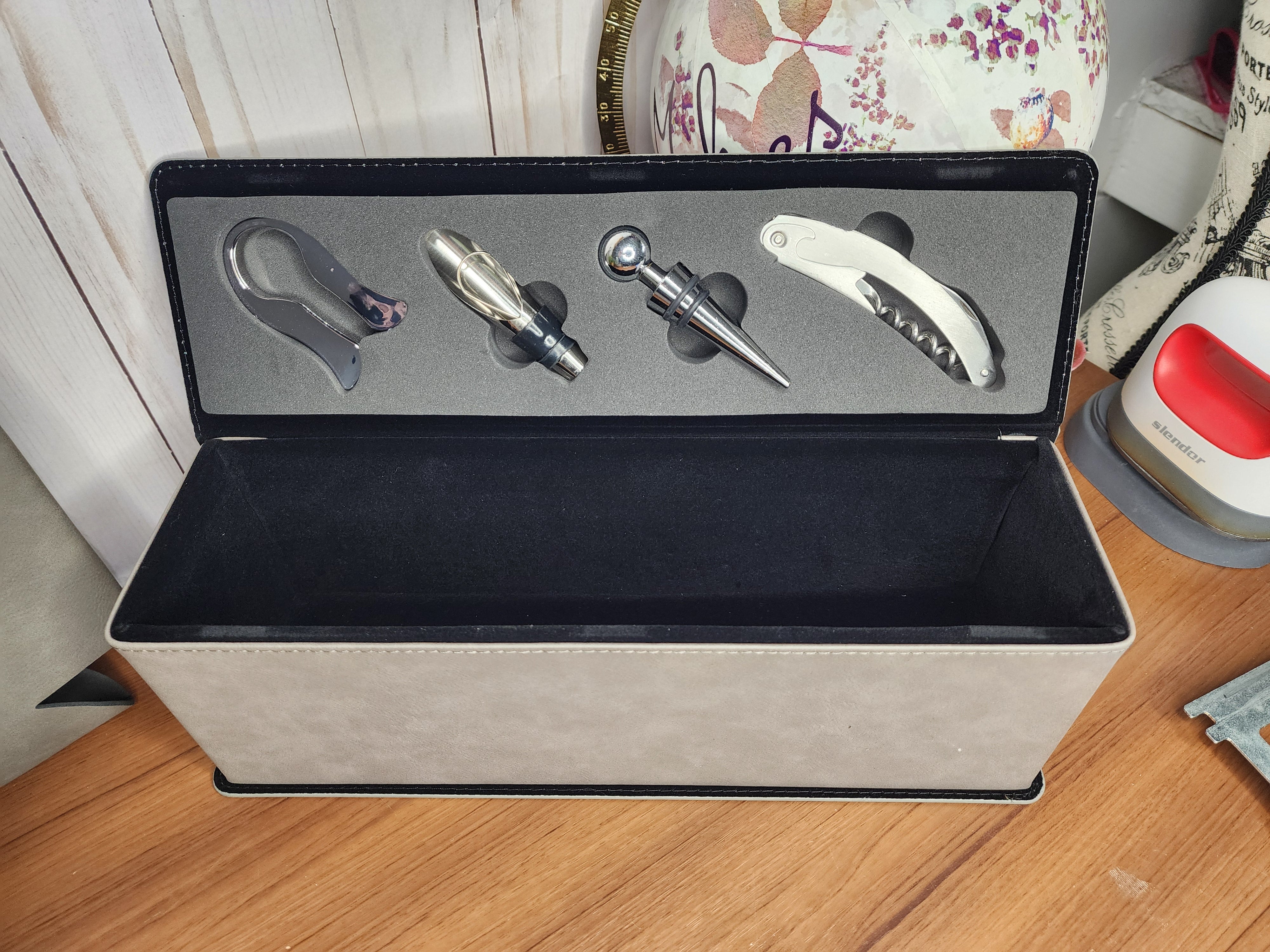 Custom Laser Engraved Wine Gift Box and Tools Set