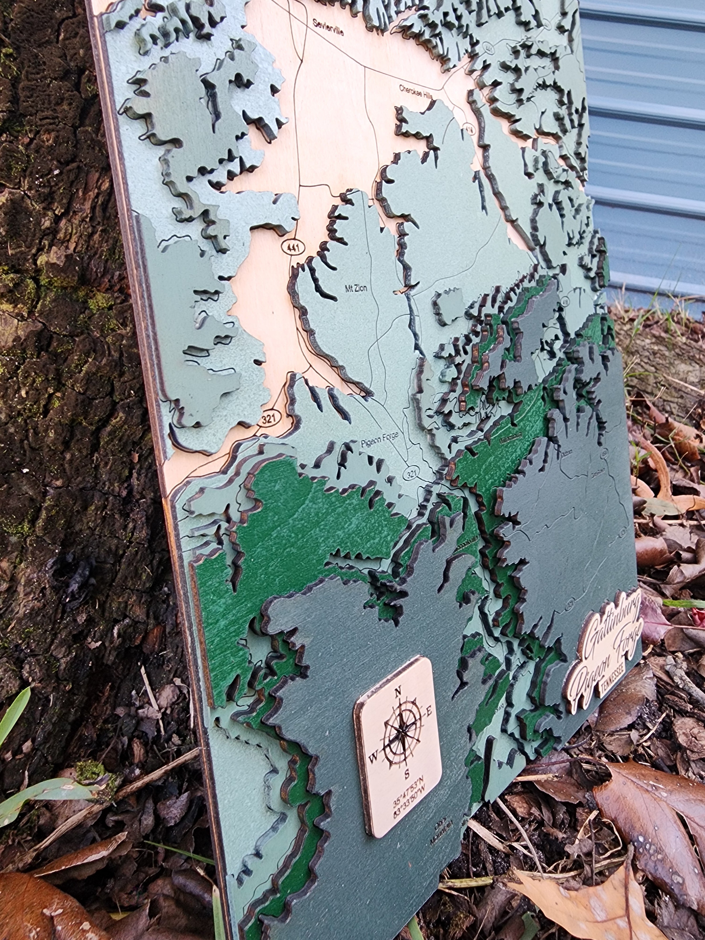 Gatlinburg Pigeon Forge Tennessee Layered 3D Wood Map