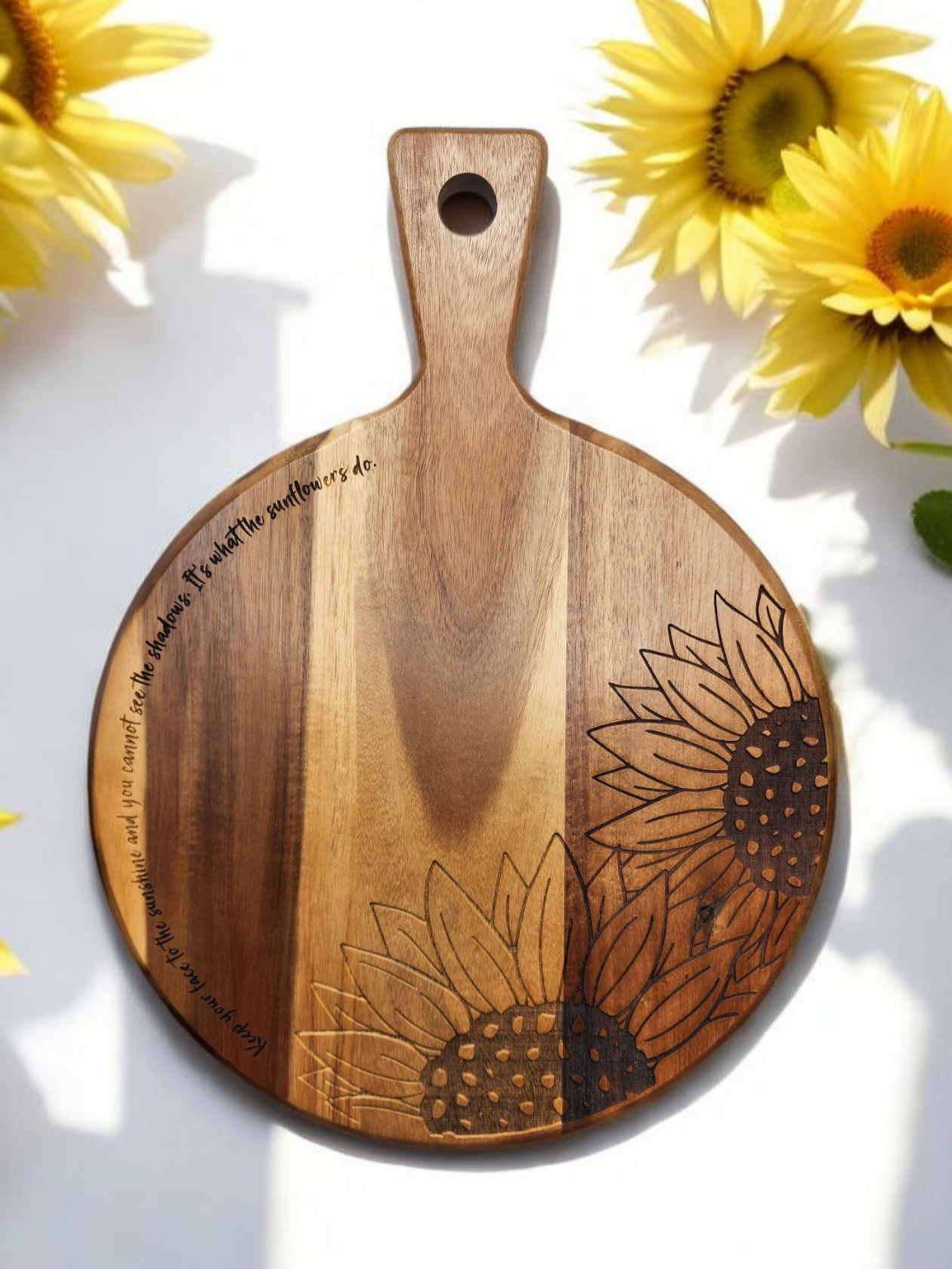 Sunflower Acacia Wood Cutting Board with Handle