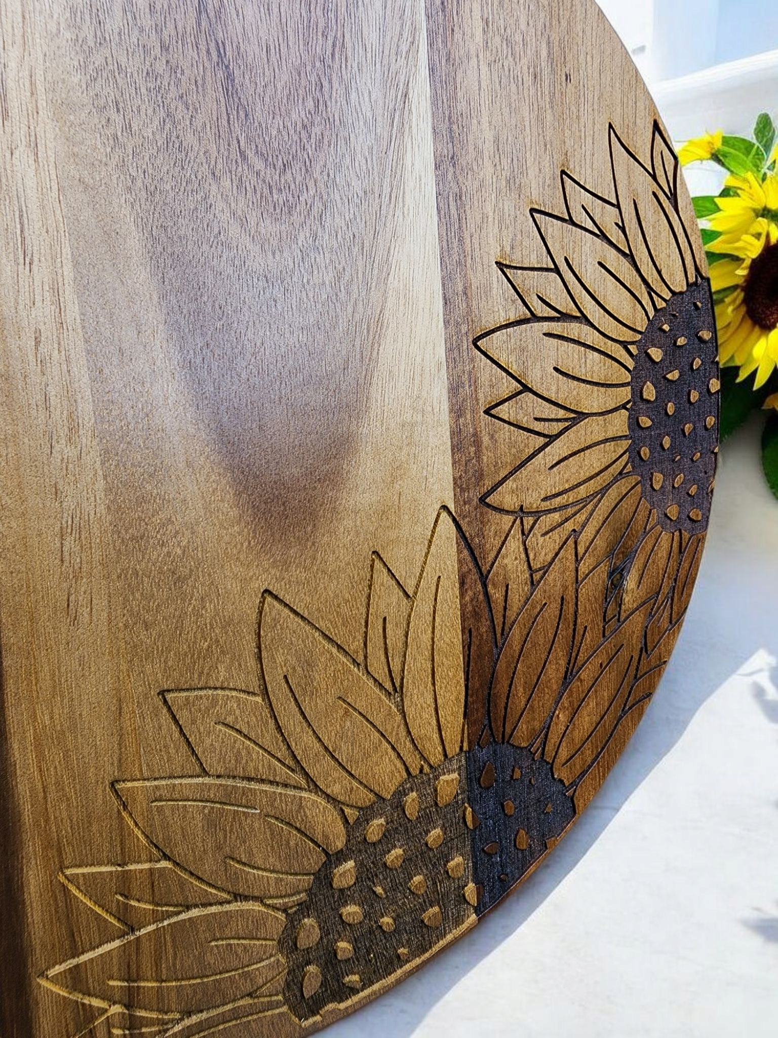Sunflower Acacia Wood Cutting Board with Handle