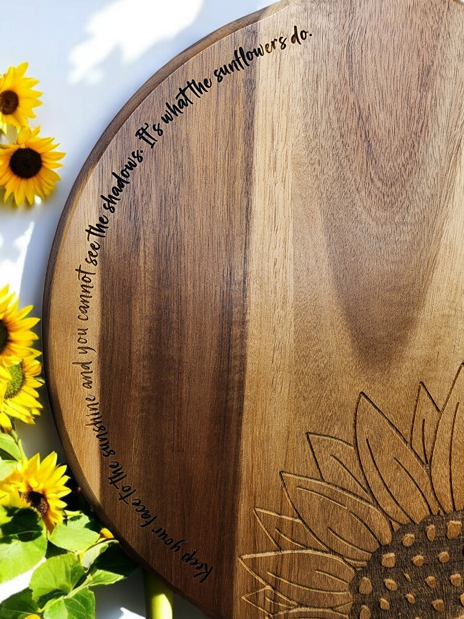 Sunflower Acacia Wood Cutting Board with Handle