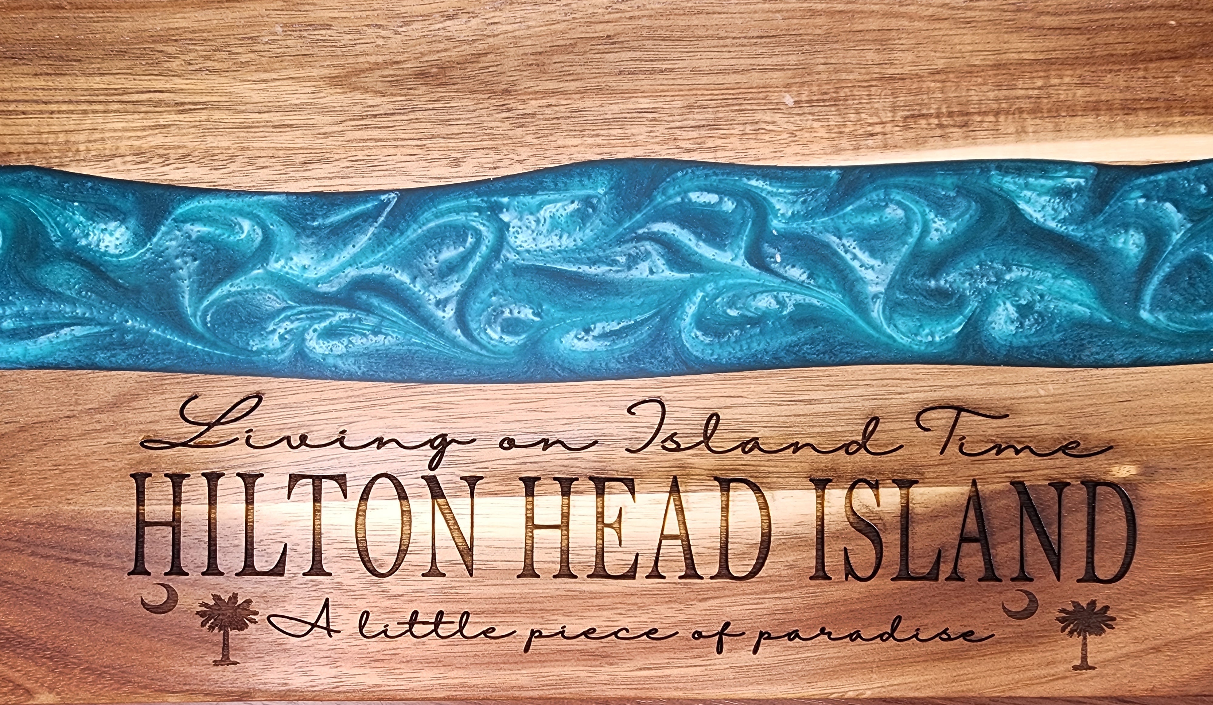 Living on Island Time Customized Blue Resin Serving/Charcuterie Board