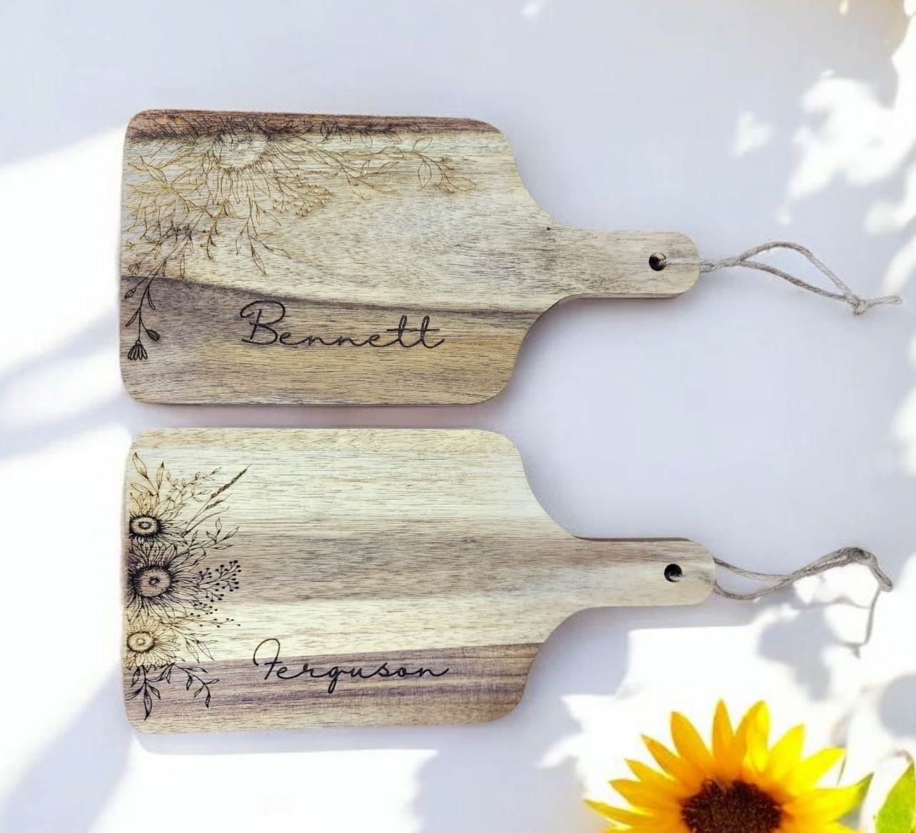 Personalized Sunflower Acacia Wood Cutting Board