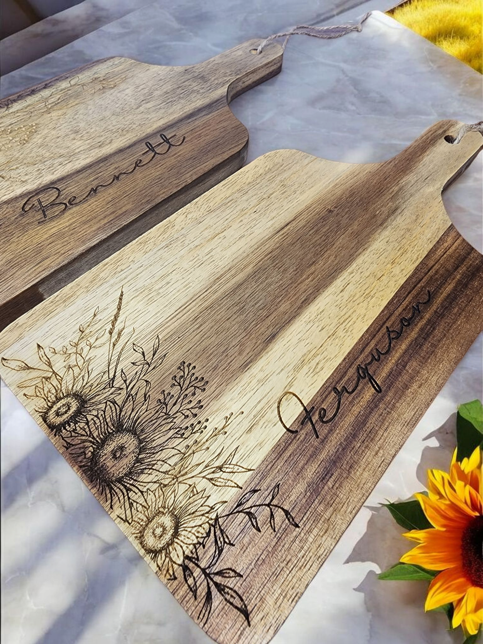 Personalized Sunflower Acacia Wood Cutting Board