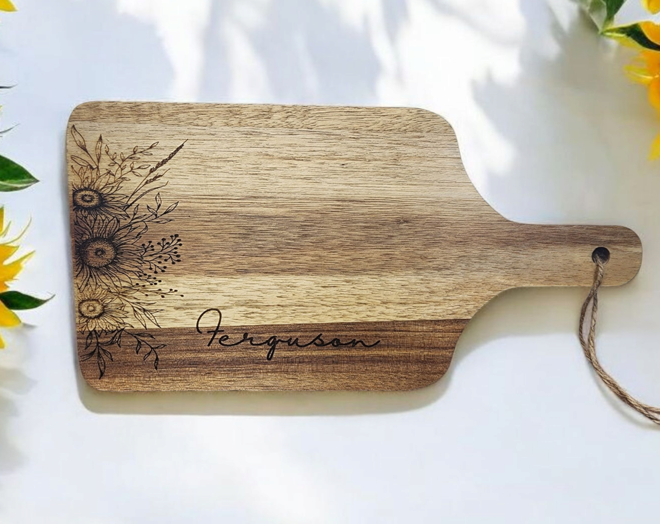 Personalized Sunflower Acacia Wood Cutting Board