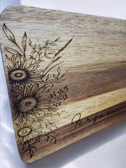 Personalized Sunflower Acacia Wood Cutting Board