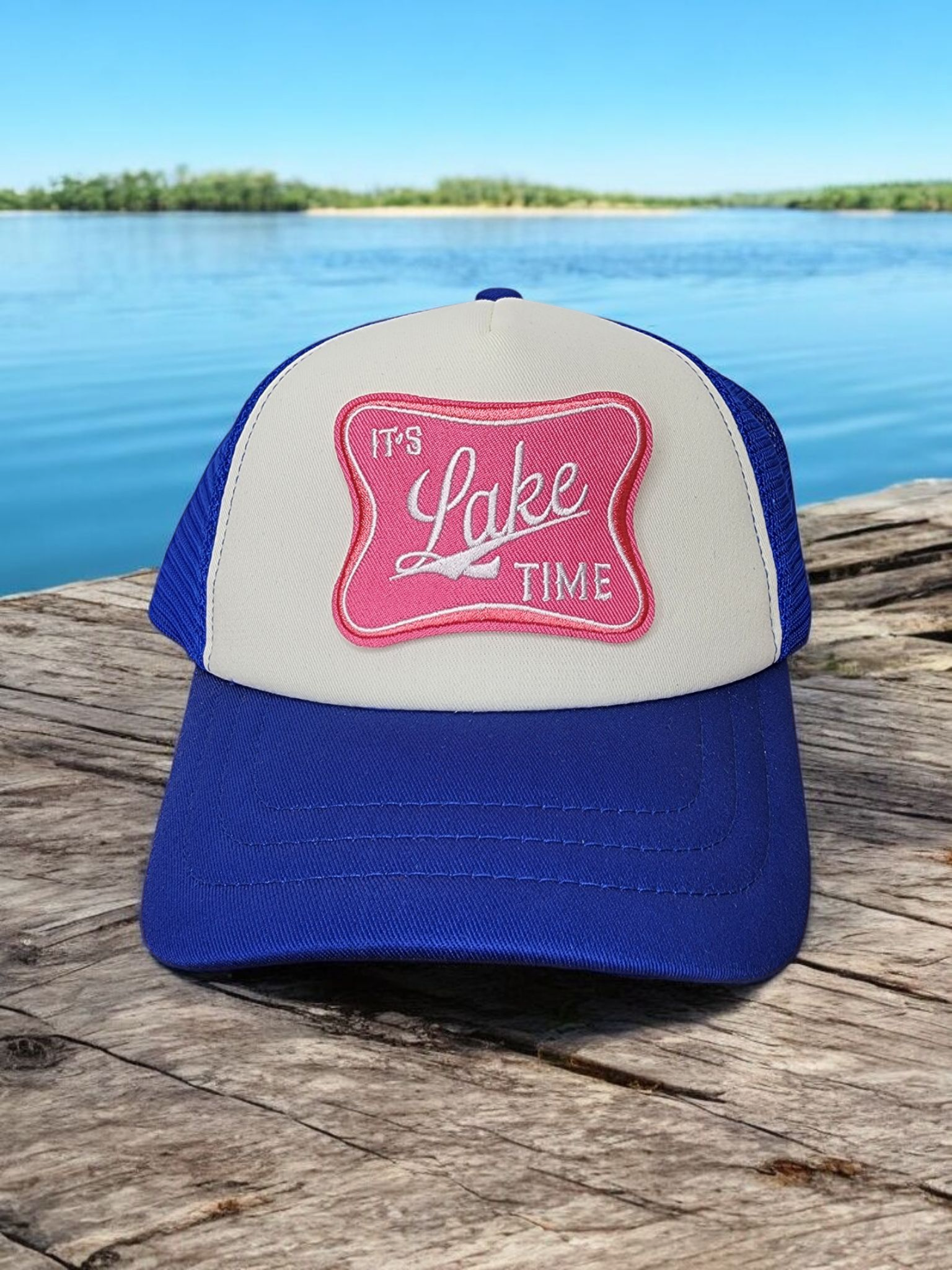 It's Lake Time Flat Bill Snapback Trucker Patch Hat