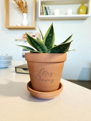 6 Inch Custom Engraved Terracotta Plant Pot with Saucer