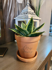 6 Inch Custom Engraved Terracotta Plant Pot with Saucer