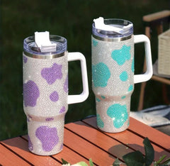 Sparkling Cow Print Rhinestone Studded 40 oz. Tumbler