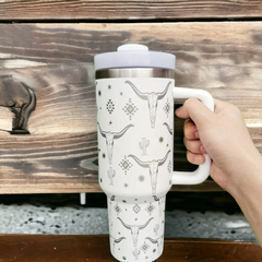 Western Cow Skull 40 Ounce Laser Engraved Tumbler