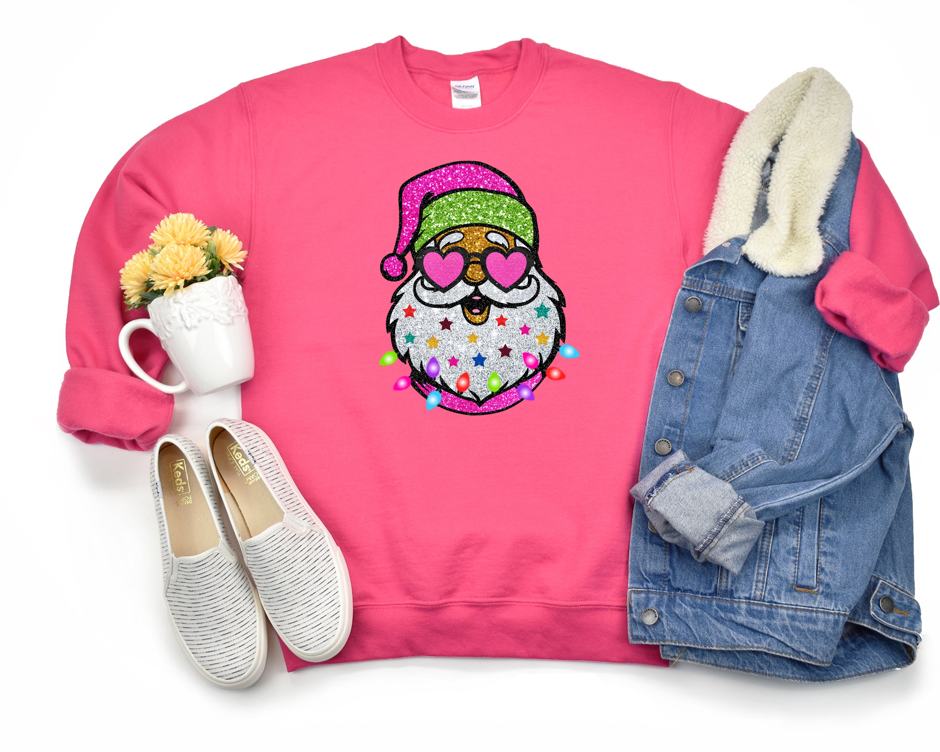 Santa With Sunglasses Glitter Shirt