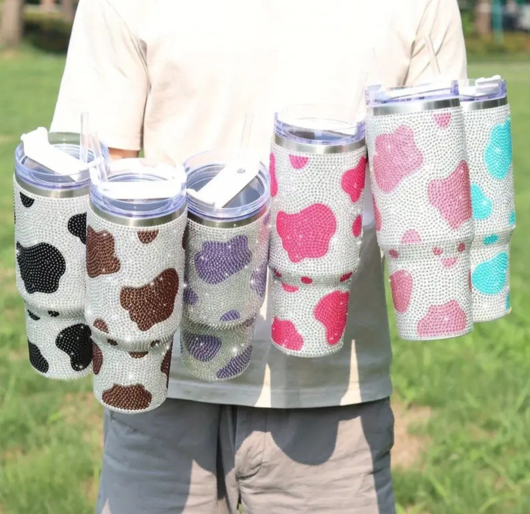 Sparkling Cow Print Rhinestone Studded 40 oz. Tumbler