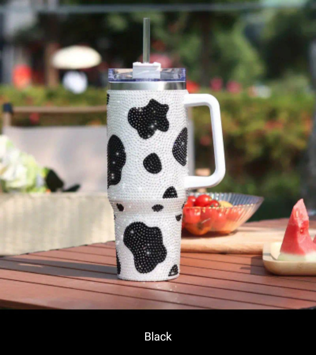 Sparkling Cow Print Rhinestone Studded 40 oz. Tumbler