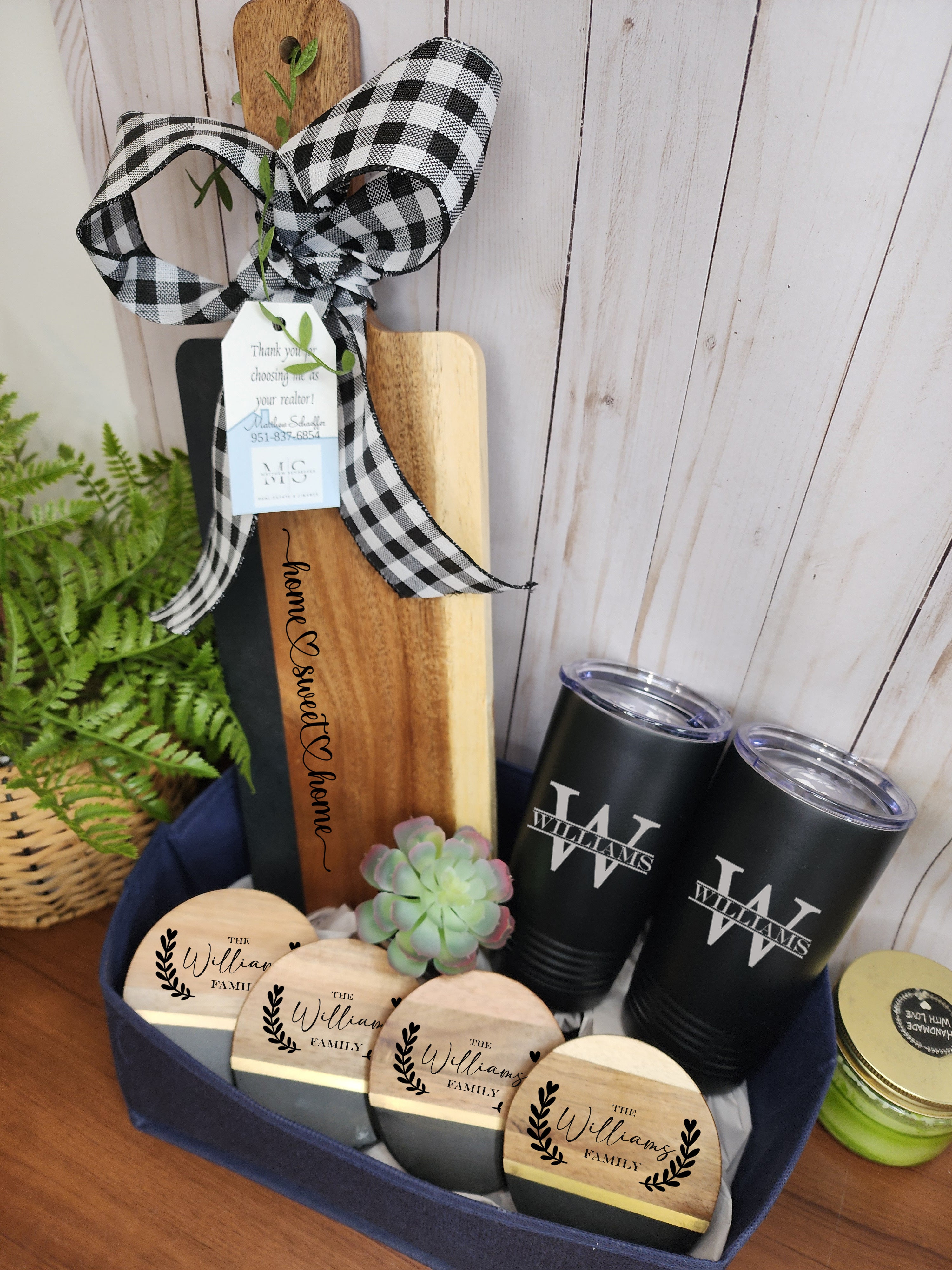 Custom Closing Gift Set- Black Acopa Marble and Acacia Wood