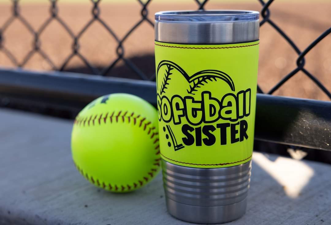 Leatherette 20 oz Laser Engraved Softball Tumbler