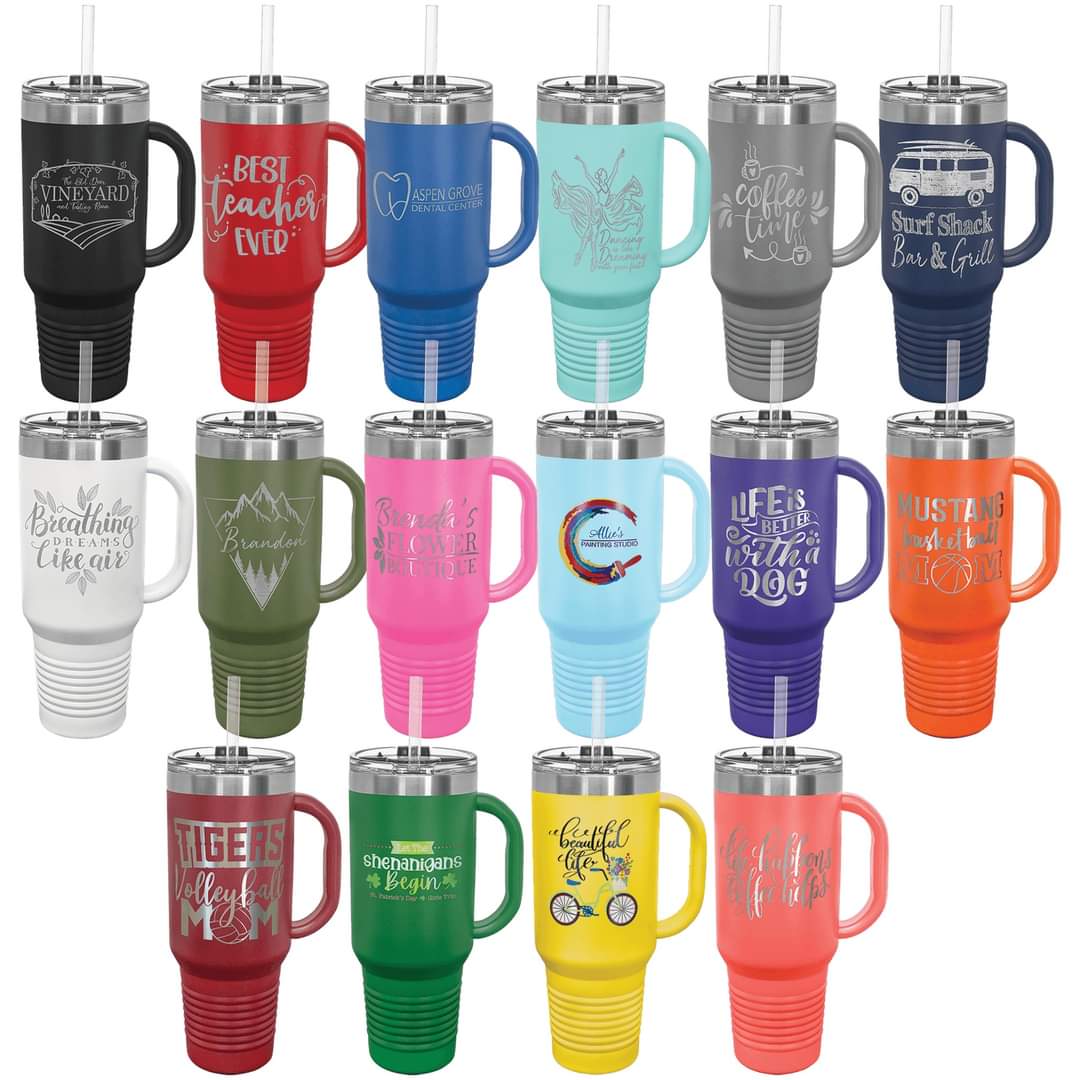 Custom Laser Engraved Travel Tumblers with Handle