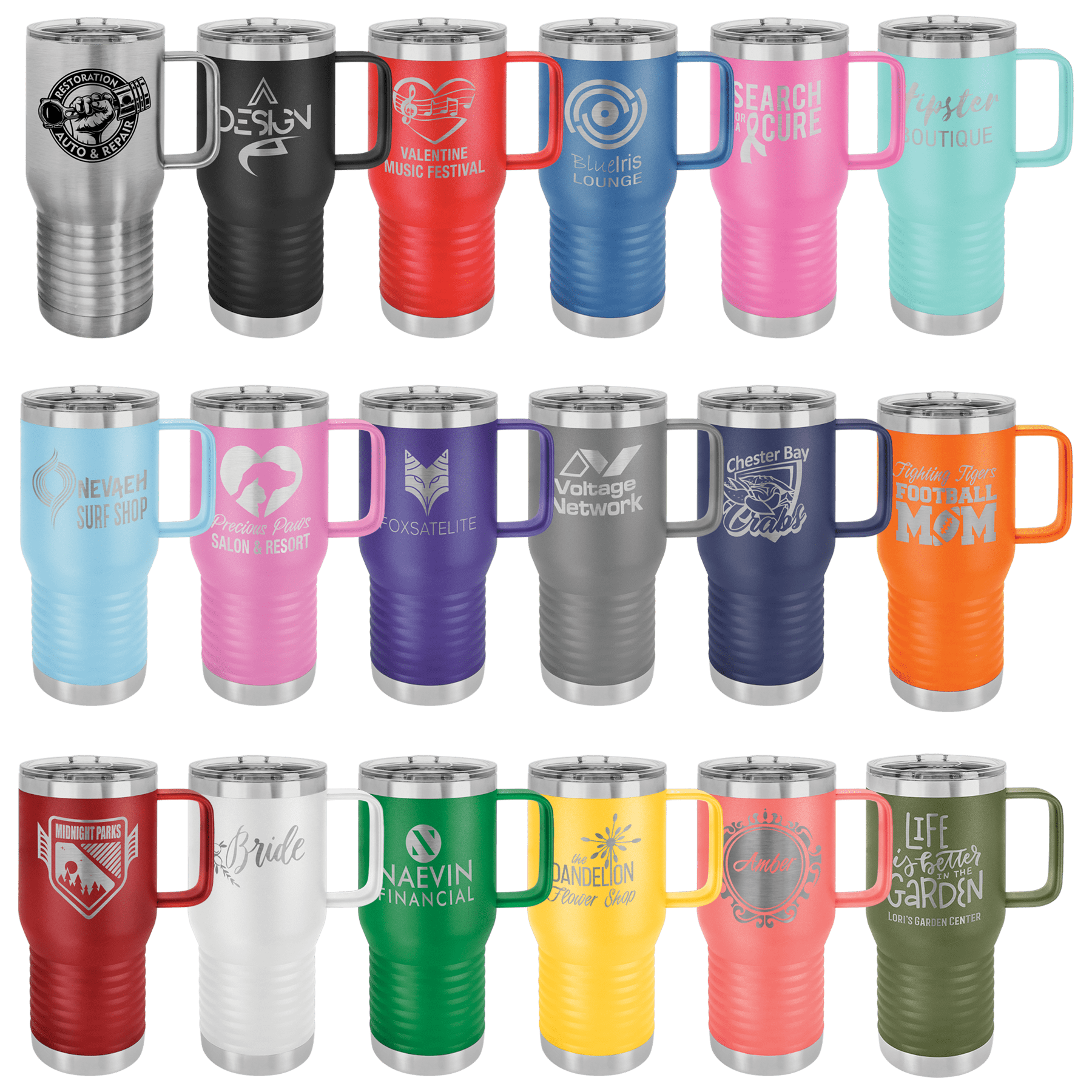 Custom Laser Engraved Travel Tumblers with Handle