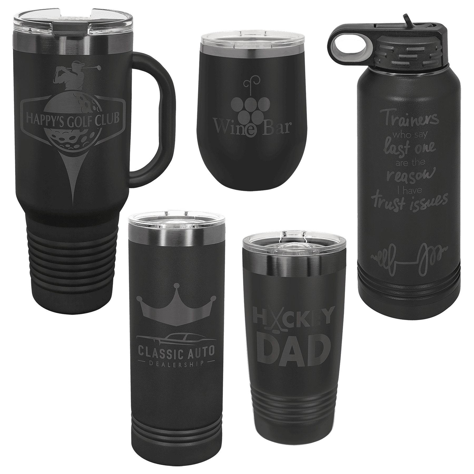 Custom Laser Engraved Matte Black Tumblers