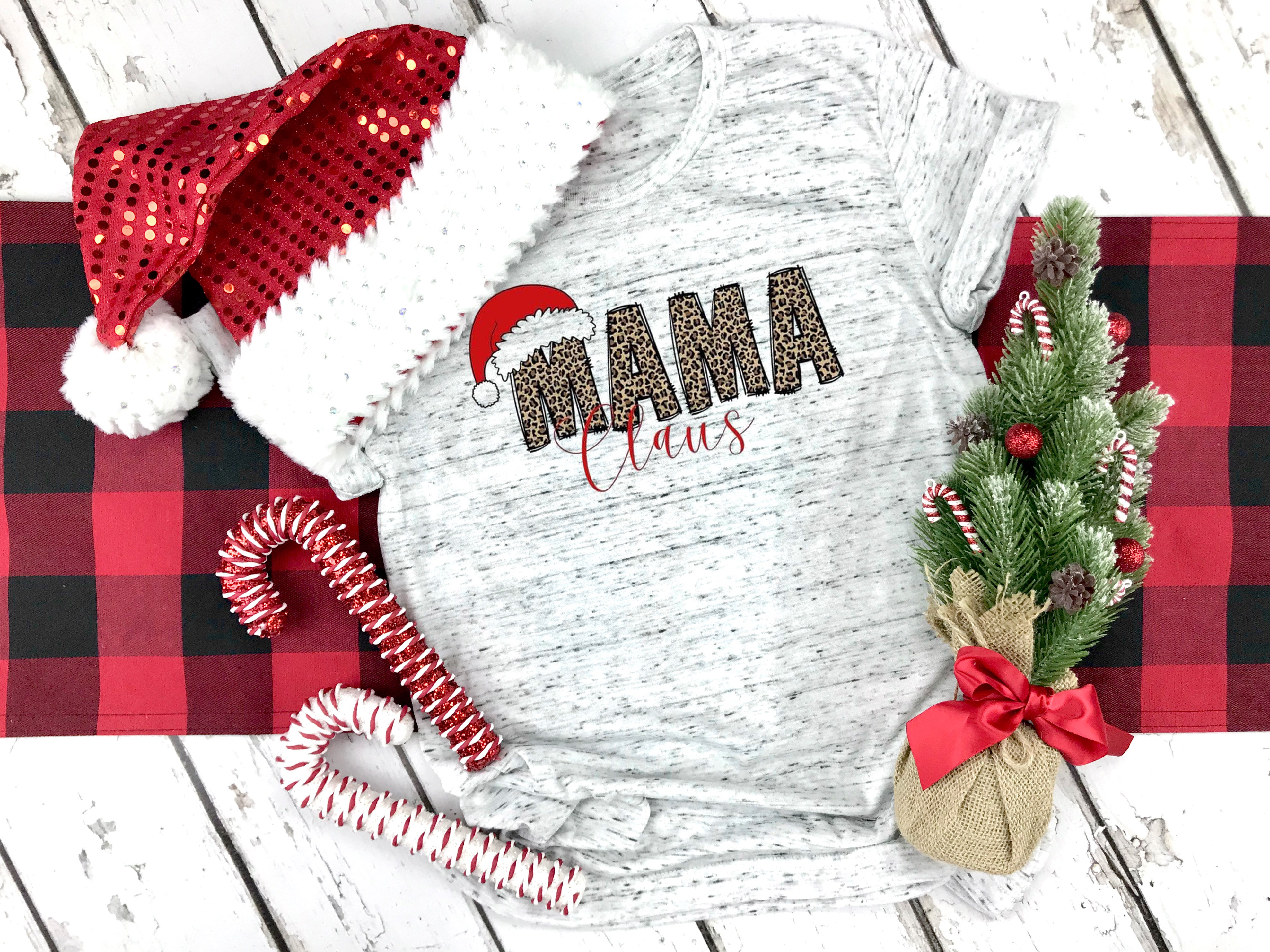 Mama Claus Leopard Print Marbled Top